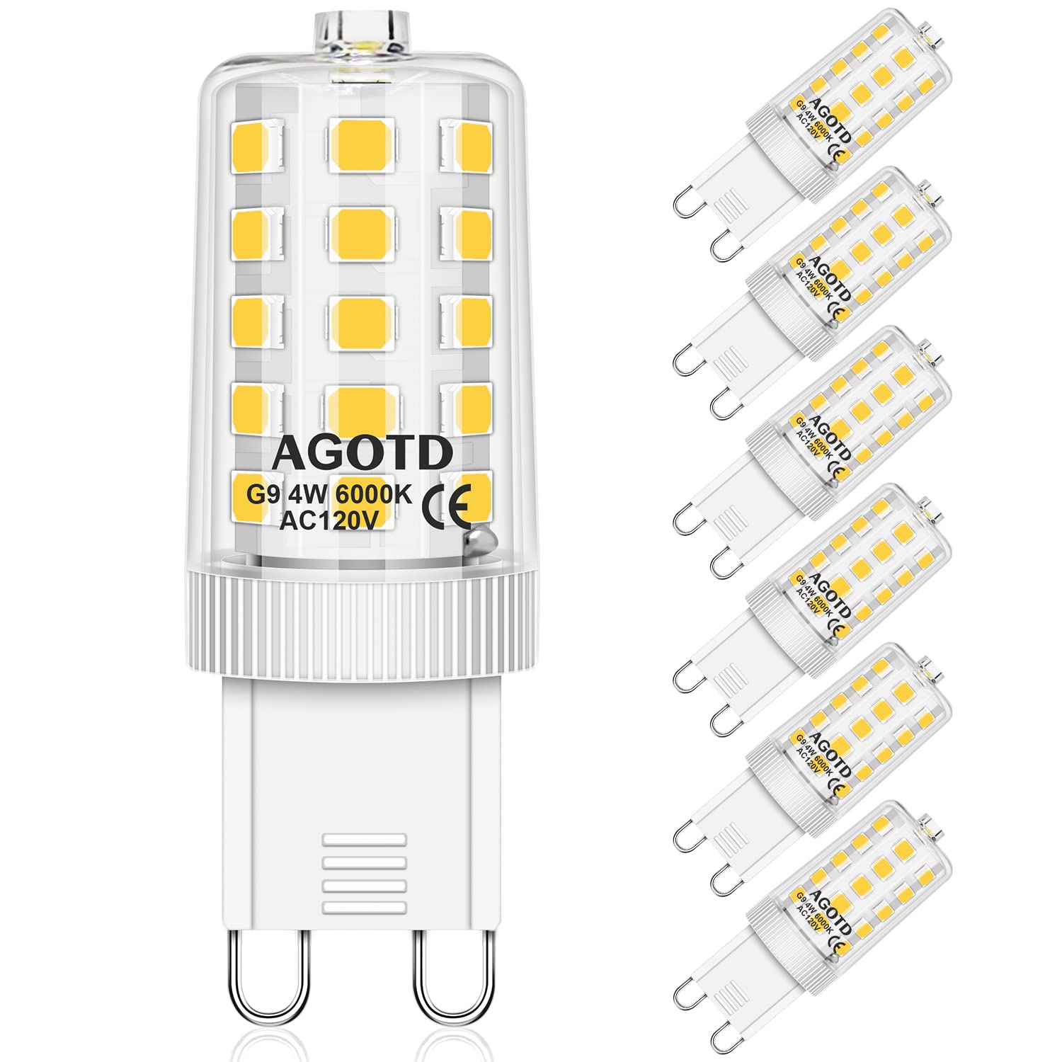 AGOTD 4W G9 LED Bulb, 6000k Daylight No Flicker LED Bulb, 400 Lumens, Non-Dimmable 360 Degree Angle, Replacement 40W G9 Equivale