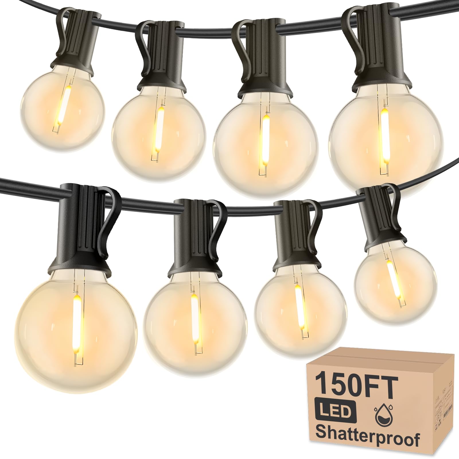 RTTY Outdoor String Lights 150 FT Globe LED Patio Lights with G40 Plastic Bulbs,Waterproof Shatterproof Dimmable Connectable Han