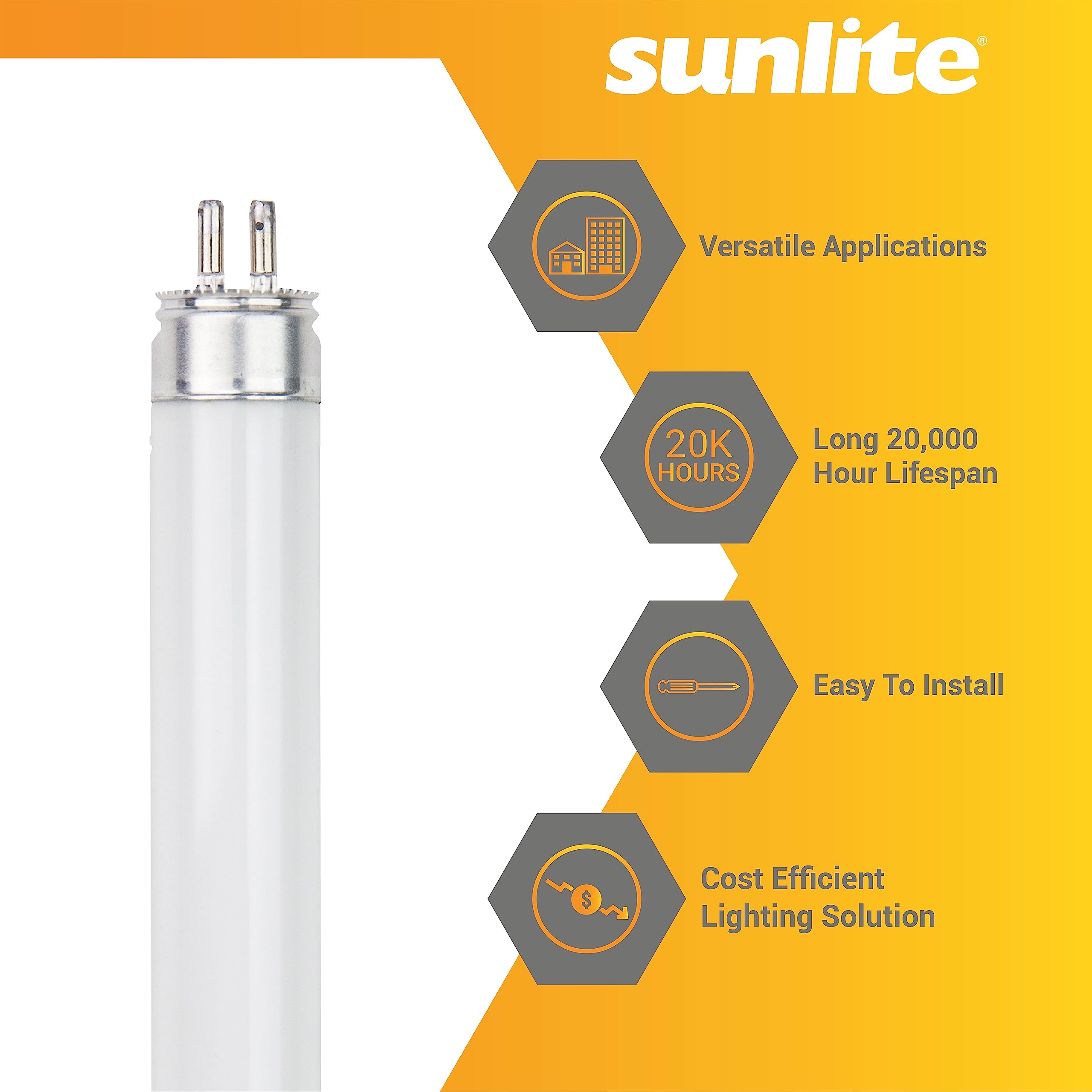 Sunlite F54T5/850/HO 4 Foot T5 Linear Fluorescent Lamp, 54 Watts, 5000 Lumens, 5000K Daylight, Miniature G5 Bi-Pin Base, ROHS Co