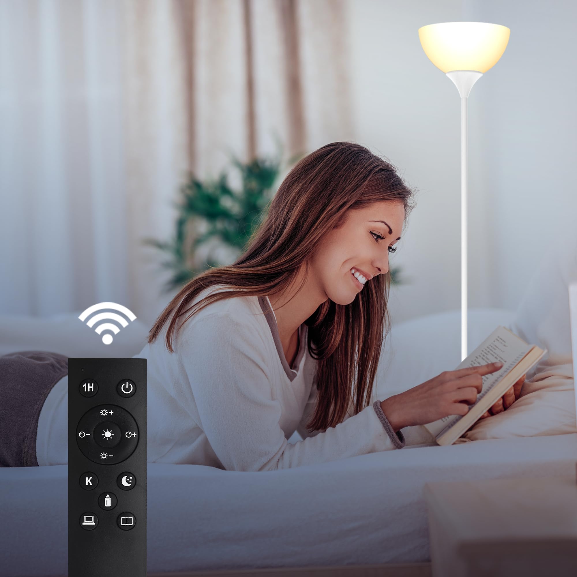 PESRAE Floor Lamp with Remote Control, Stepless Color Temperatures, Matte White, Model MF3601, Bulb Included