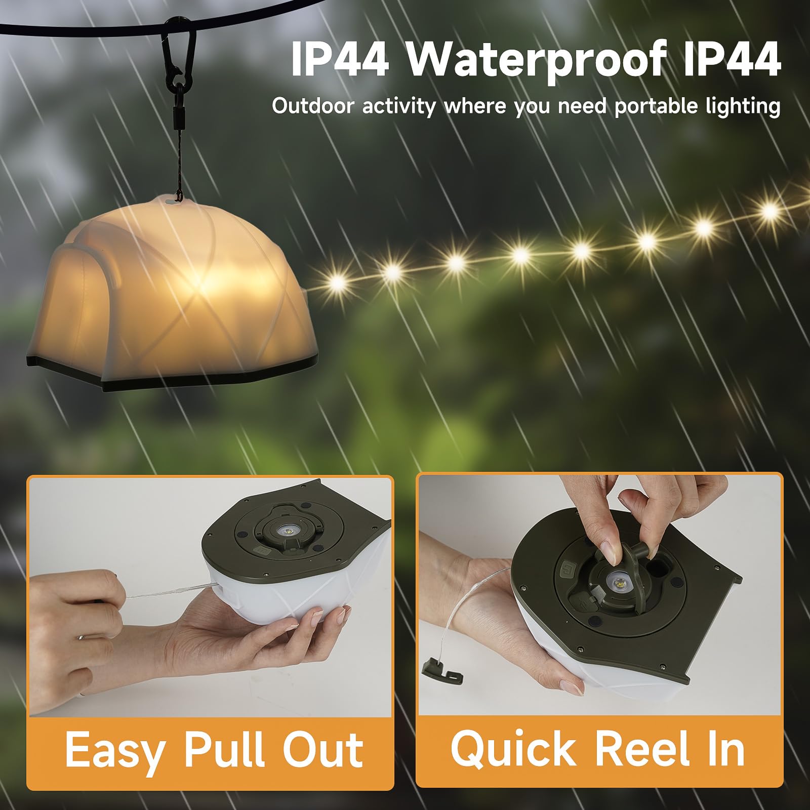 Camping String Light, 49.2FT Rechargeable Waterproof LED Camping Outdoor Light, Portable Emergency Outdoor Tent Lights with 4000