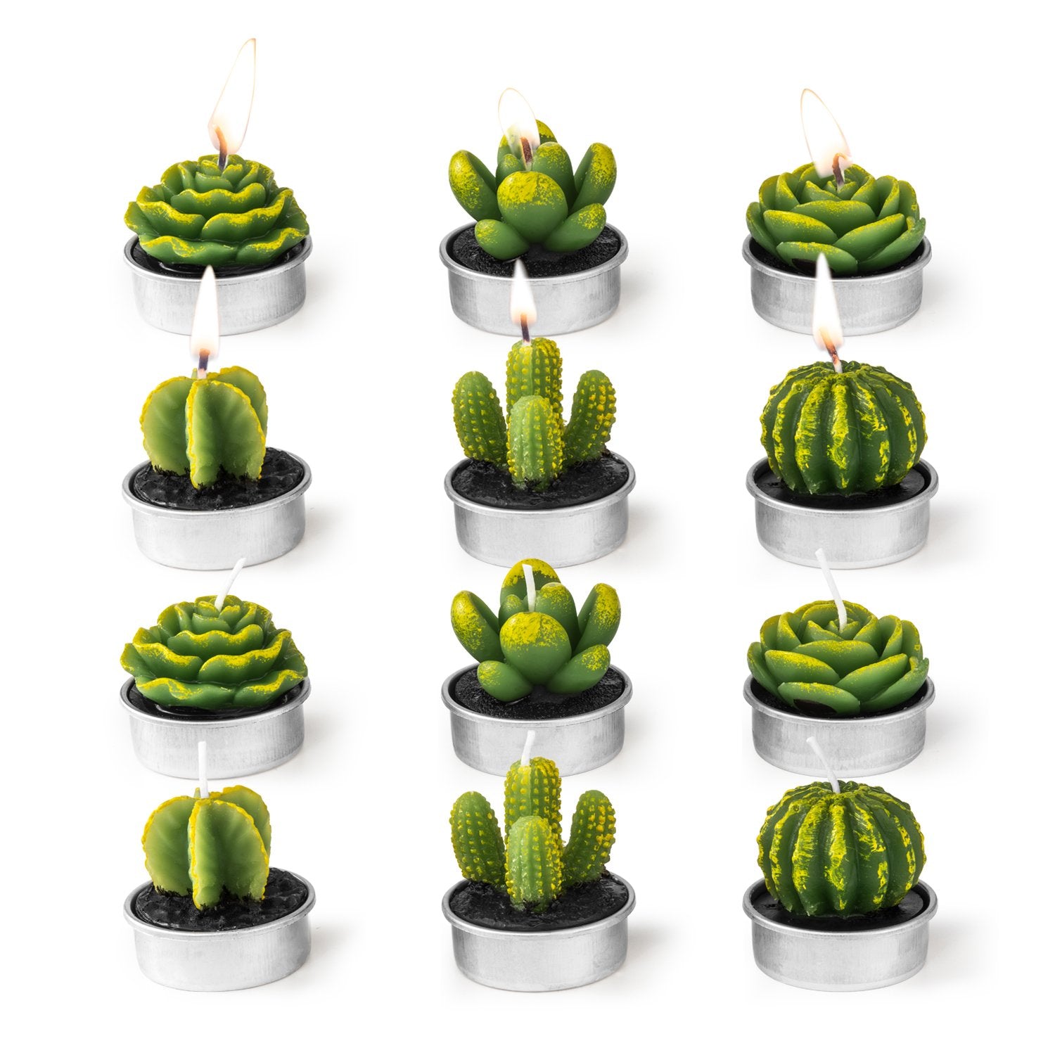 Cactus Tealight Candles,12 Pieces Handmade Delicate Succulent Cactus Candles for Party Wedding Spa Home Decoration