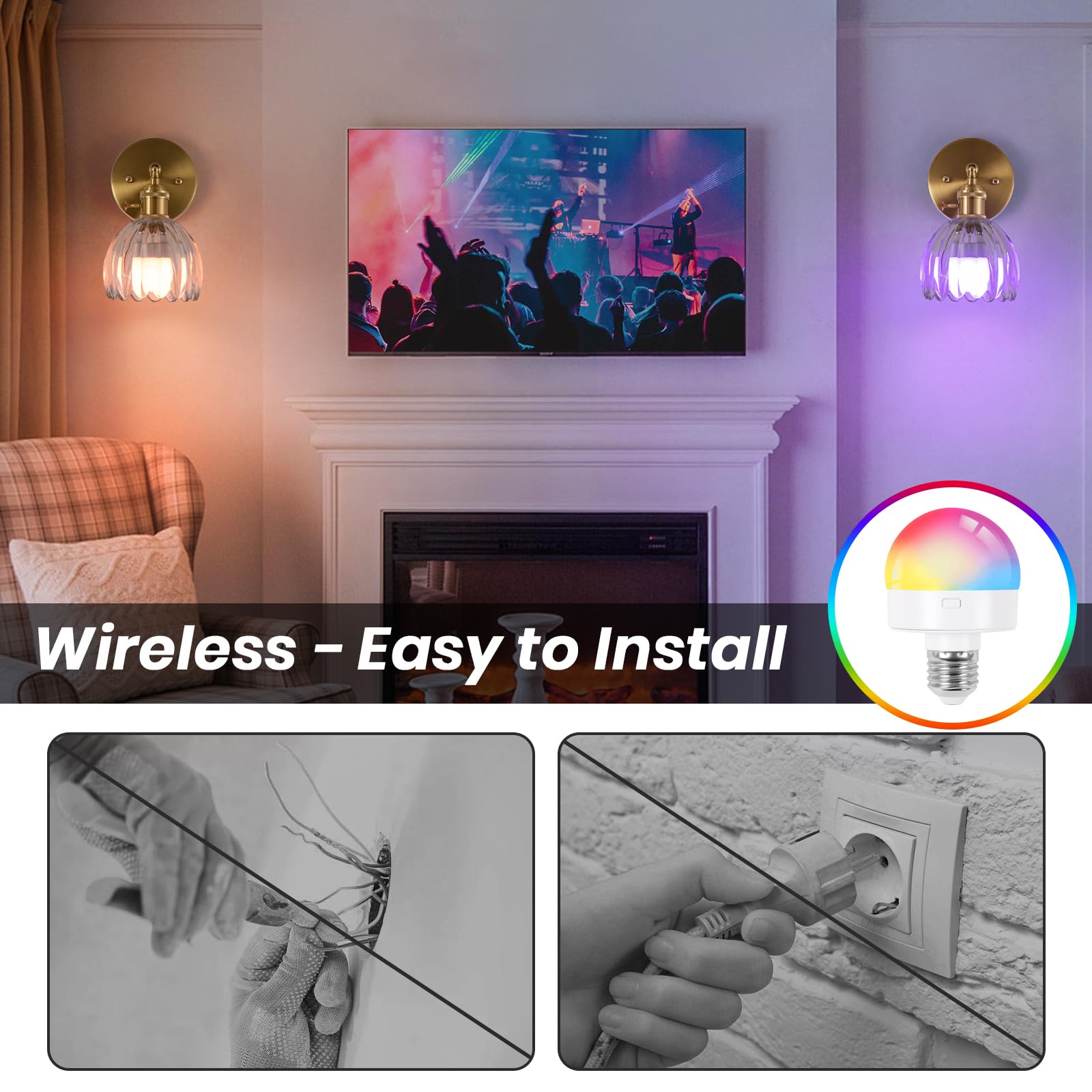EIDEARAY Vintage Battery Operated Wall Sconce with Transparent Tulip Glass Lampshade, Remote Control, Model YLC-BRO3TB