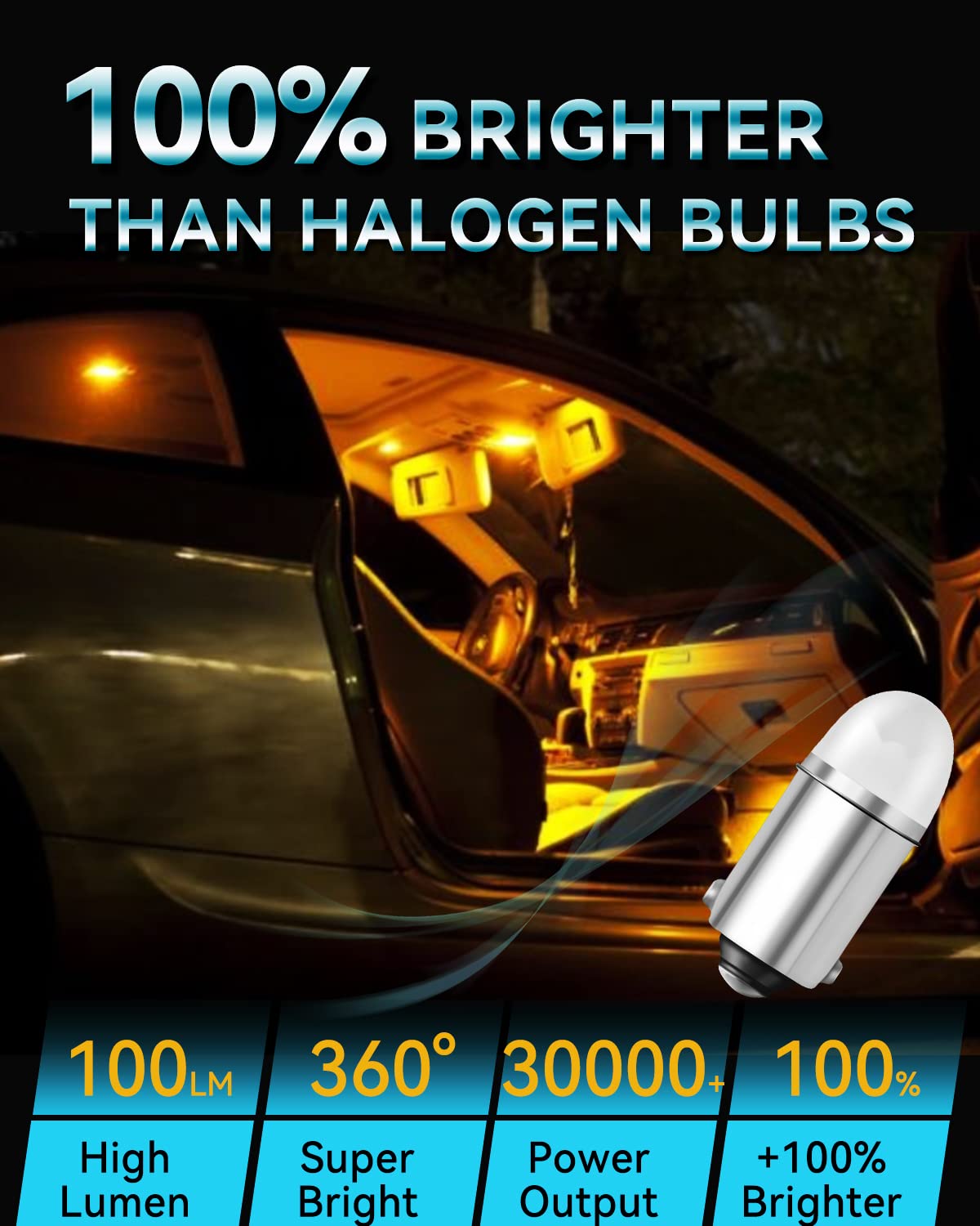 Keiurot BA9S LED Bulb for Indicator Lights, Yellow, 10-Pack, 12V, Ideal for Car Dome, Map, Trunk, License Plate, Courtesy Step Light
