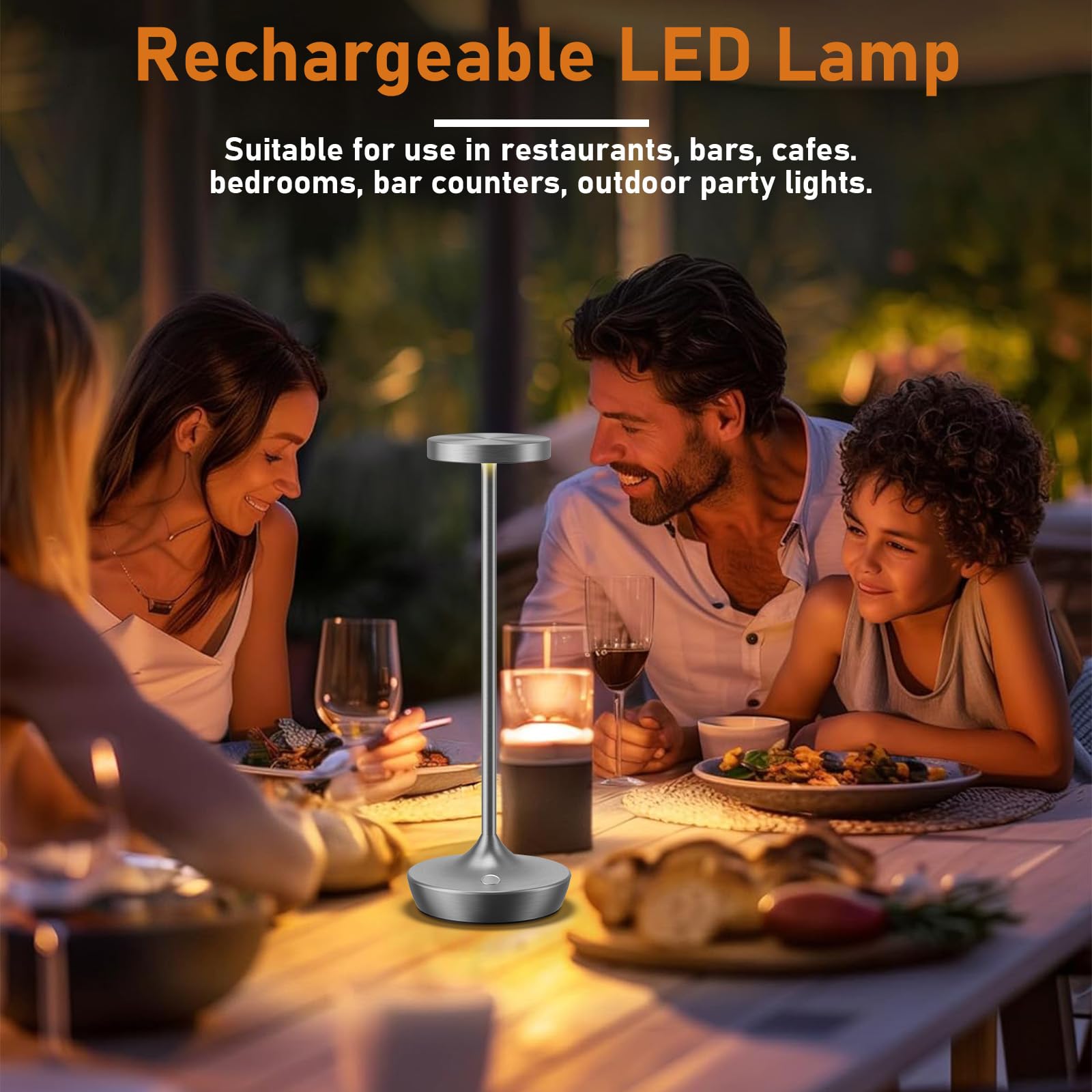 Tpczqj 2 Pack LED Cordless Table Lamp, Rechargeable, Waterproof, Touch 3 Color Dimming, Grey