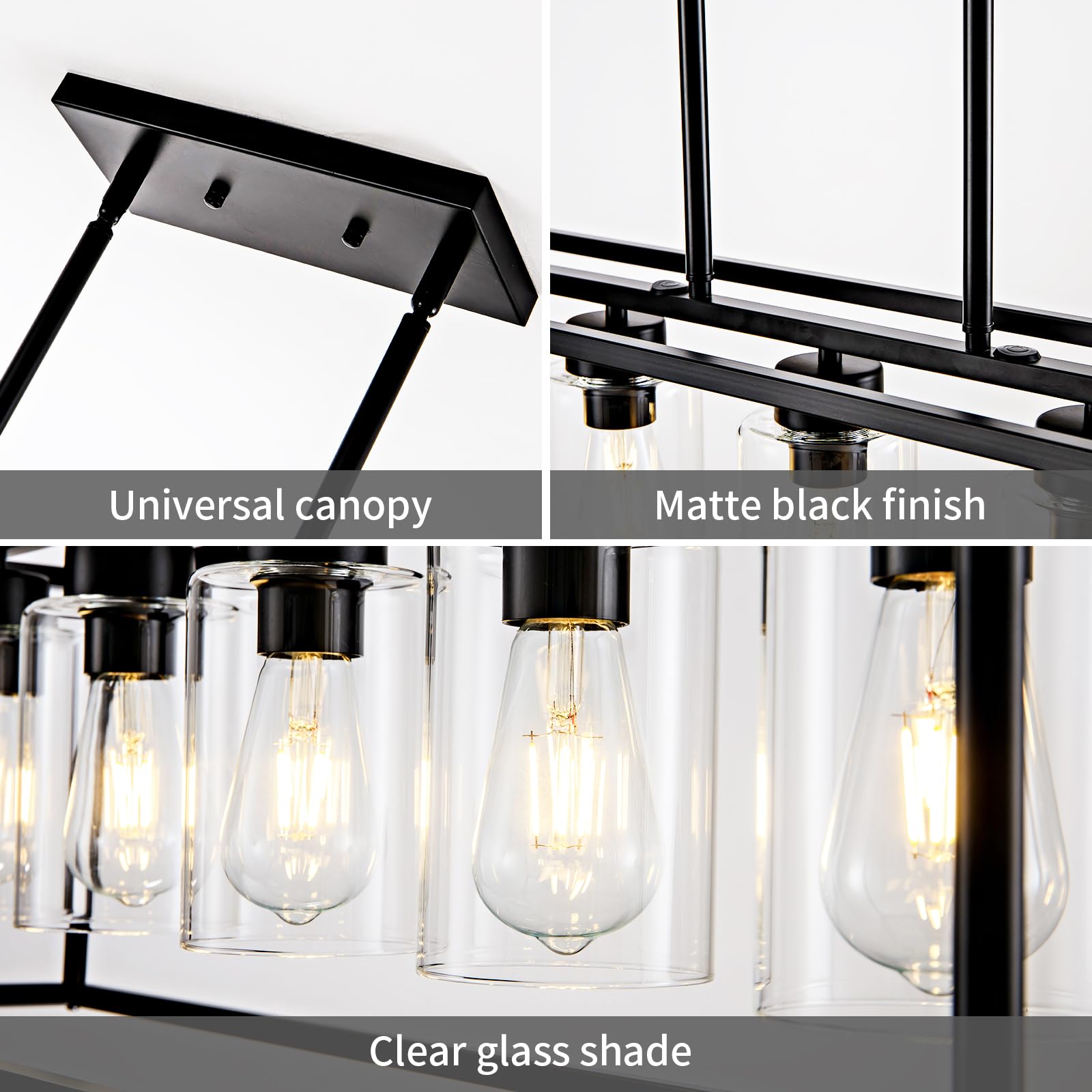 Hccz 5-Light Matte Black Farmhouse Chandelier - Modern Industrial Pendant Lighting