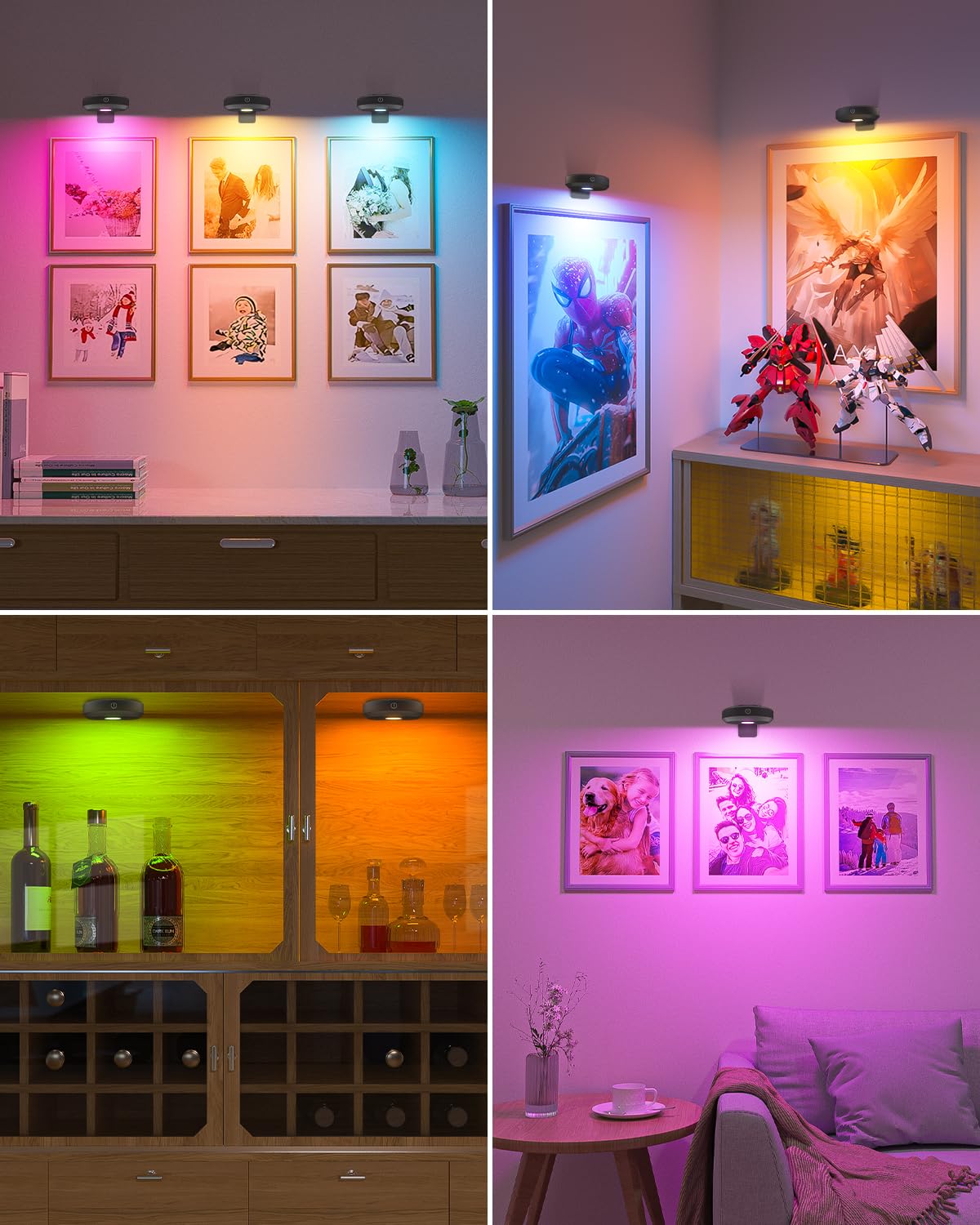 WILLED RGB Picture Lights, Battery Operated, Dimmable & Timer, Wide Beam, Model WUS-047, Color: Black RGB