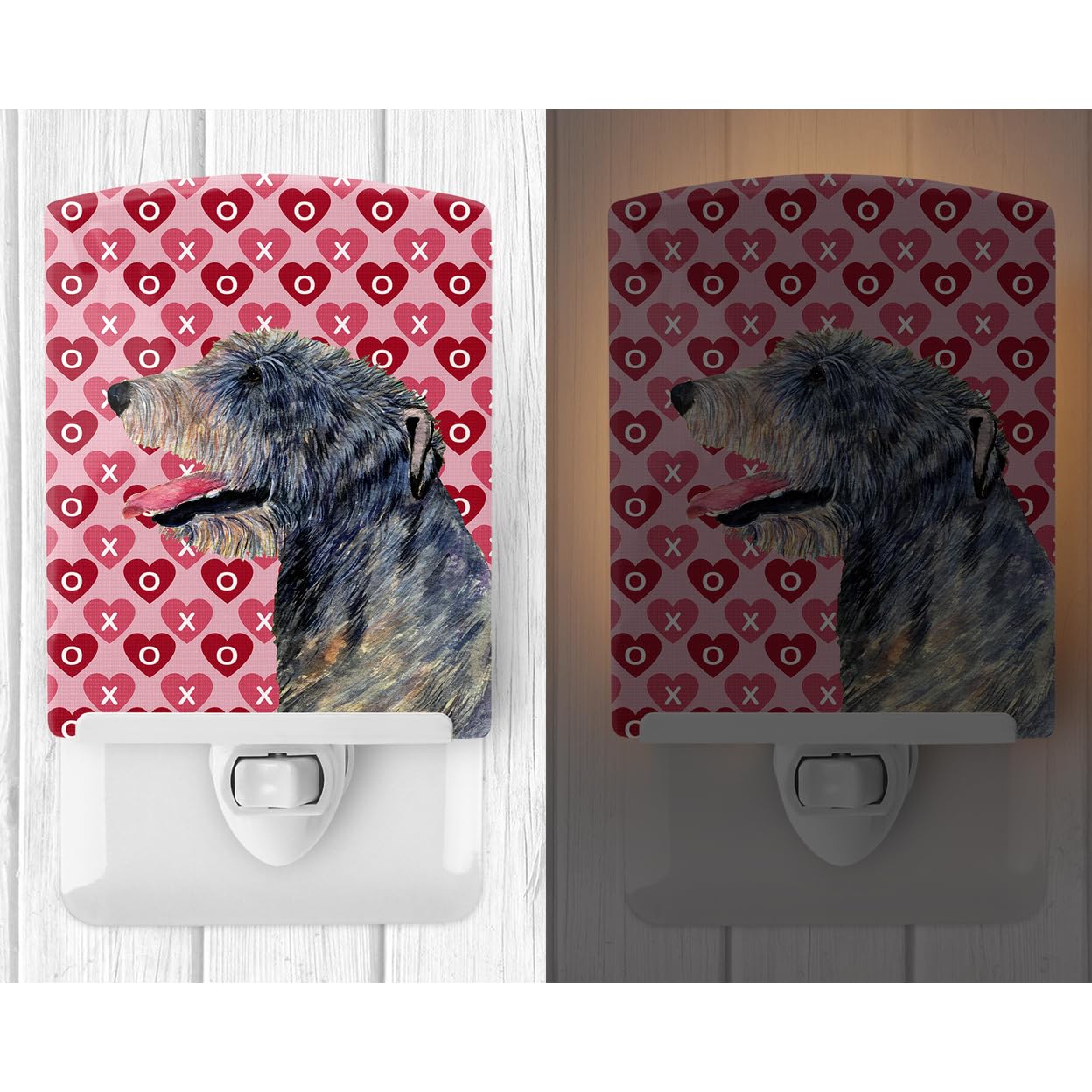 Carolines Treasures Ceramic Night Light, Irish Wolfhound Hearts, 6x4x3in, Model SS4506CNL, Ideal for Bedroom, Bathroom, Nursery, Kitchen