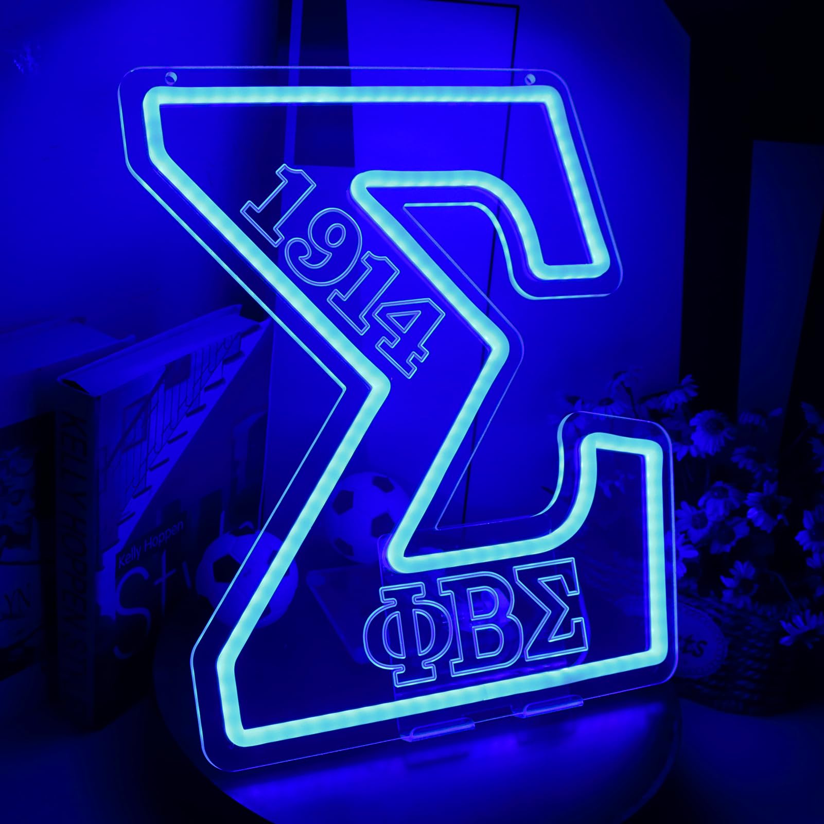Tiabuy LED Neon Sign - FBS Fraternity Wall Decor, Dimmable, 14 x 13 inches, Blue, Model TB-NS-B-07