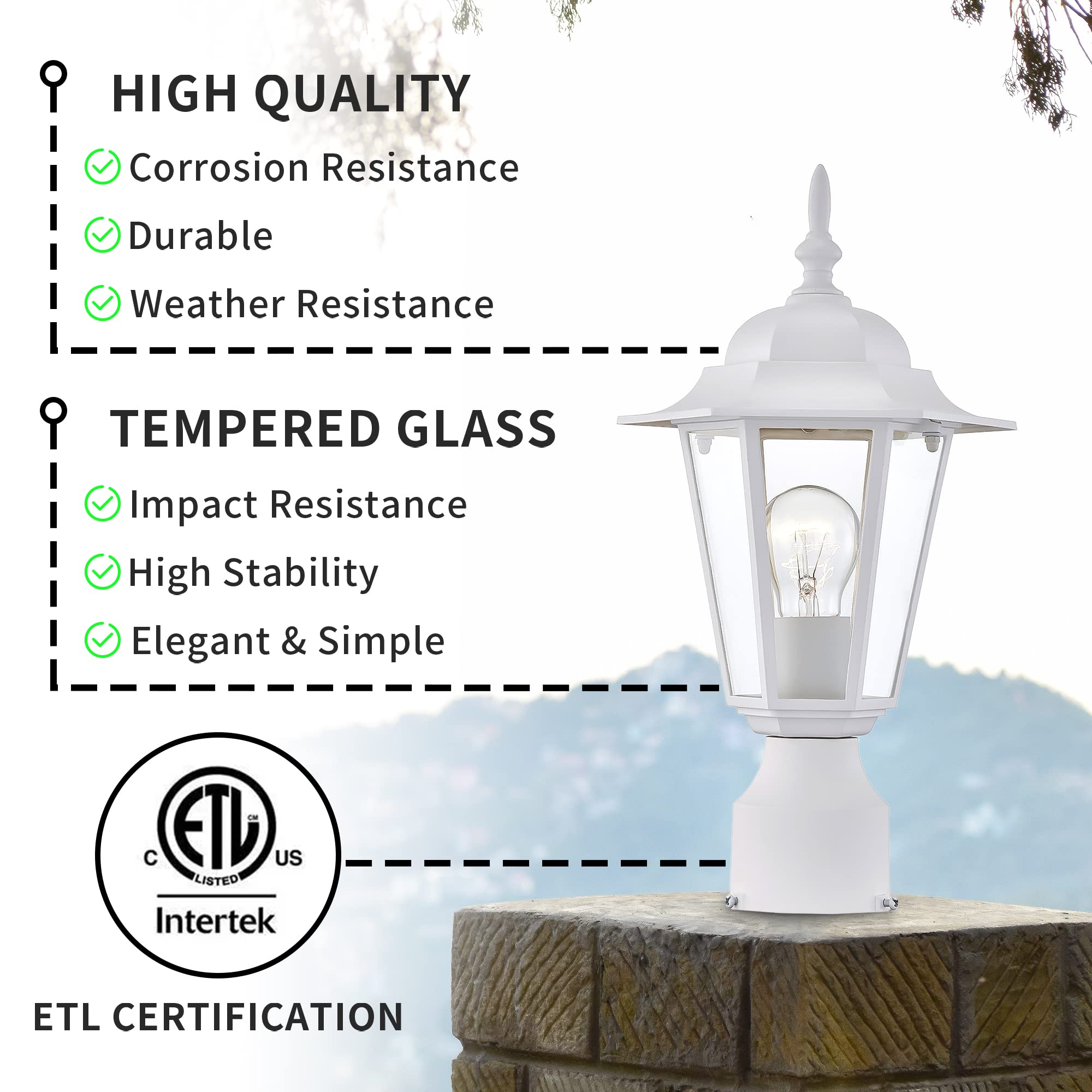 Outdoor Post Lights, Lamp Post Light Fixture With E26 Socket, White Exterior Post Lantern With Clear Glass Shade, Pillar Outside