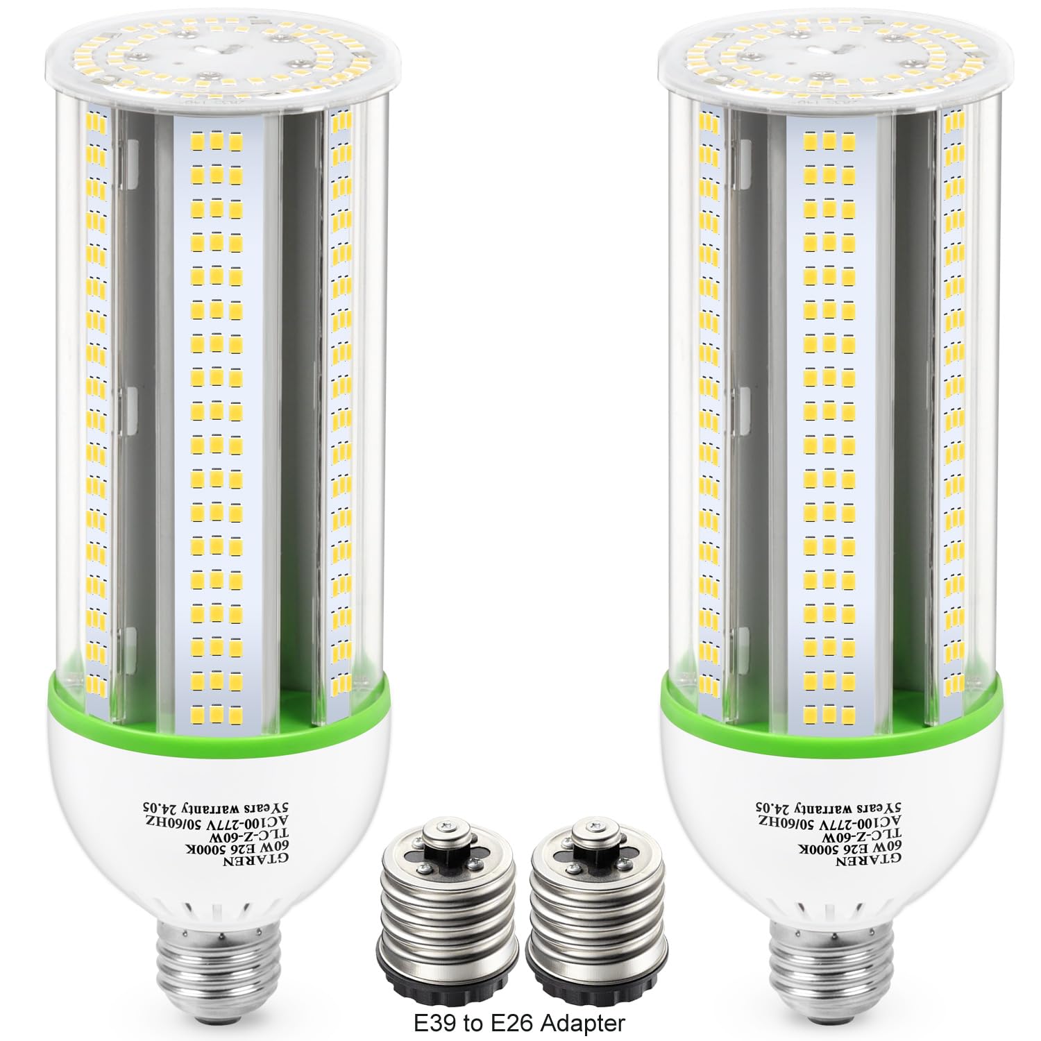 Gtaren 60W Led Corn Cob Bulb 600W Equivalent 5000K Daylight E26/E39 Base  8400 Lumens - Replace Cfl/Metal Halide/Hps For Warehouse Workshop Gym Yard Basement Lighting