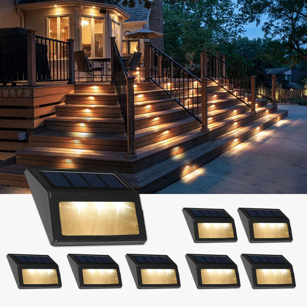Follateas Solar Lights Outdoor, Waterproof Solar Powered Deck Step Lights for Patio Garden Backyard Garage Driveway Pathway Outs