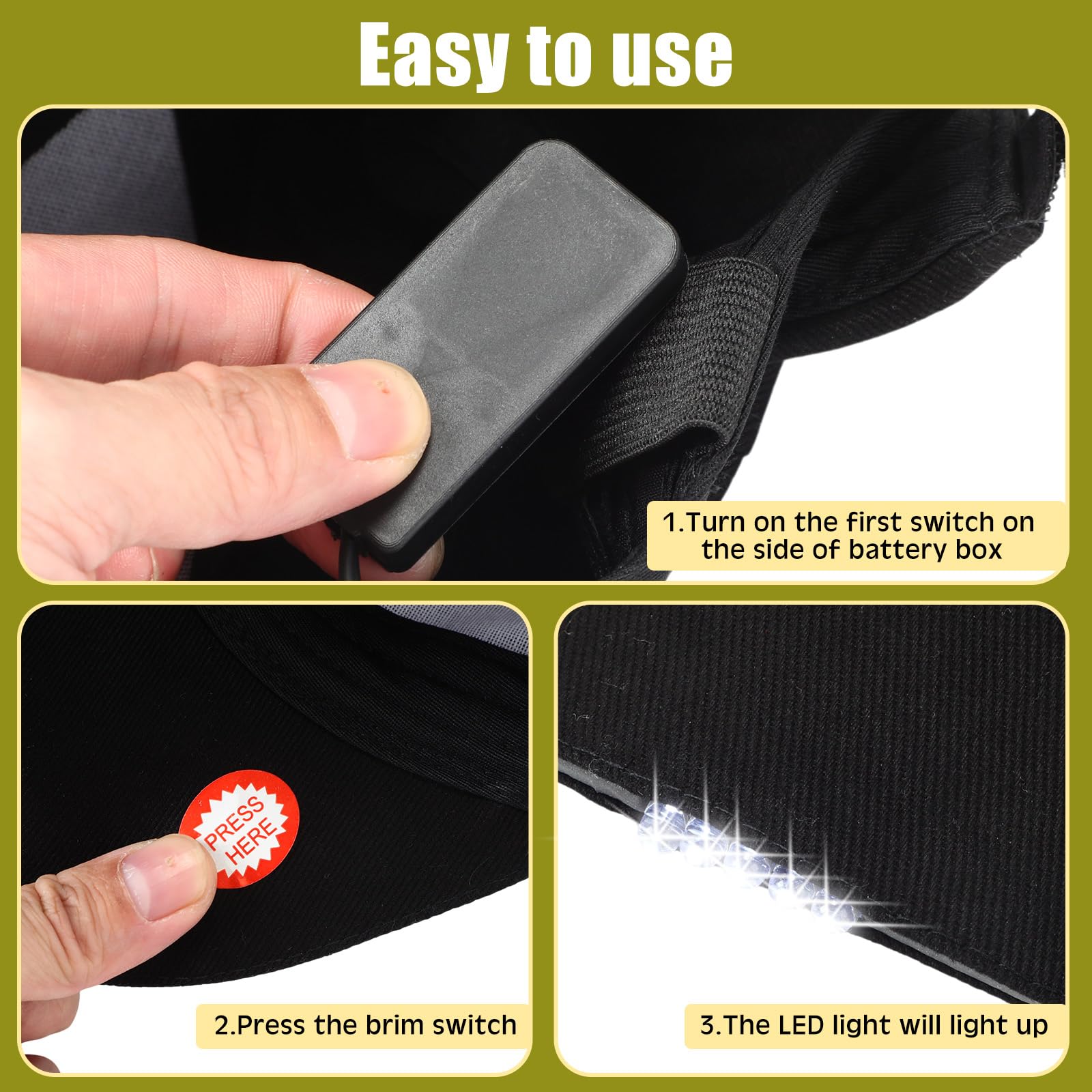 Syhood LED Baseball Caps - 2 Pack Hands-Free Flashlight Hats for Fishing, Jogging, Camping - Black & Camouflage