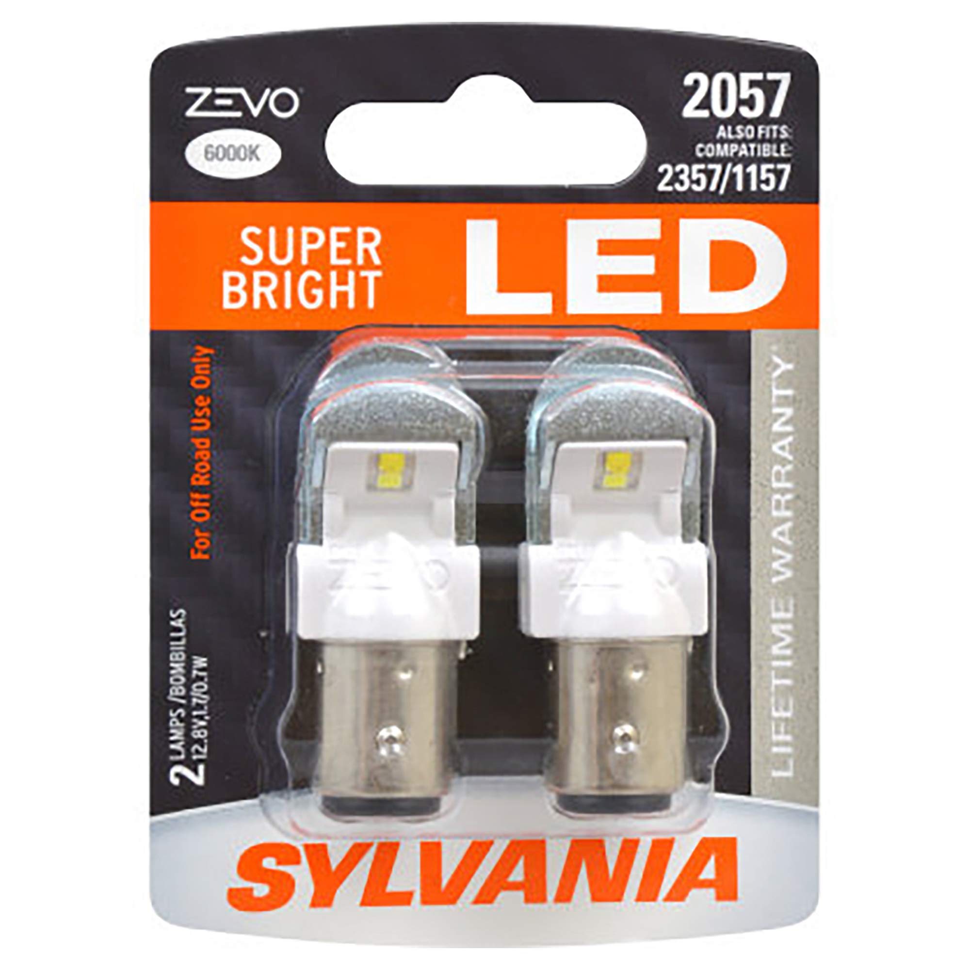 SYLVANIA 2057 ZEVO LED Bulb - Bright White, Ideal for DRL & Reverse Lights, 2-Pack