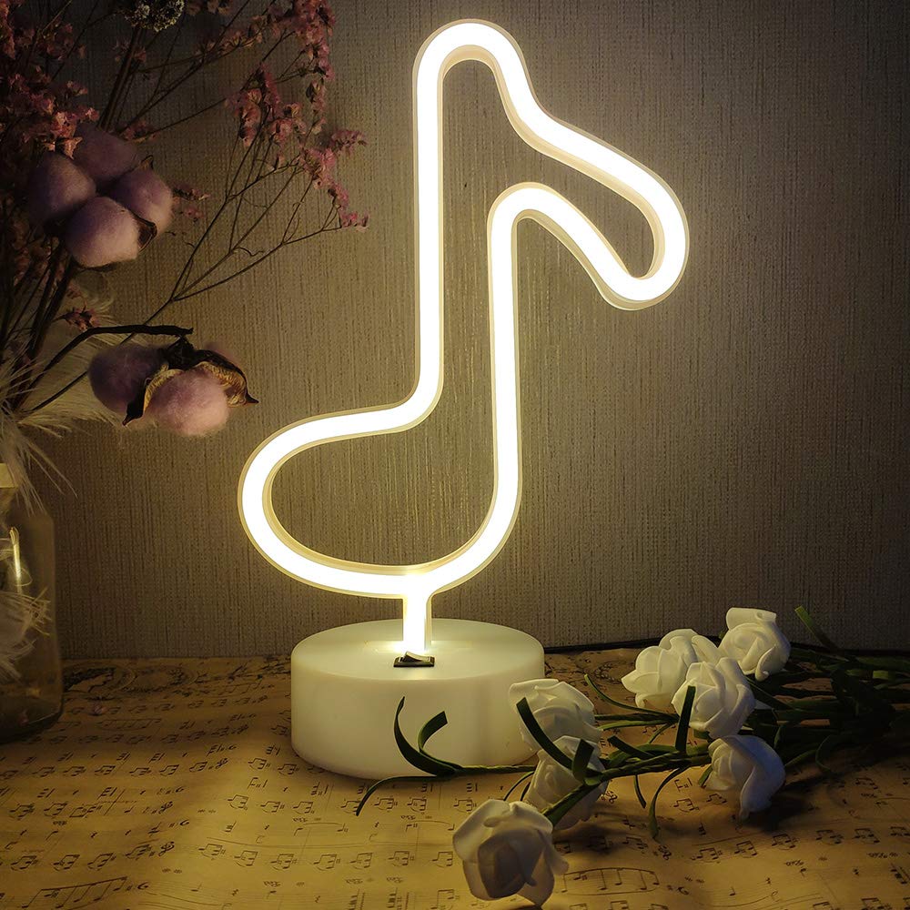 ENUOLI Neon Music Notes Sign - Warm White LED Wall/Table Decor - Model yNH.Z018