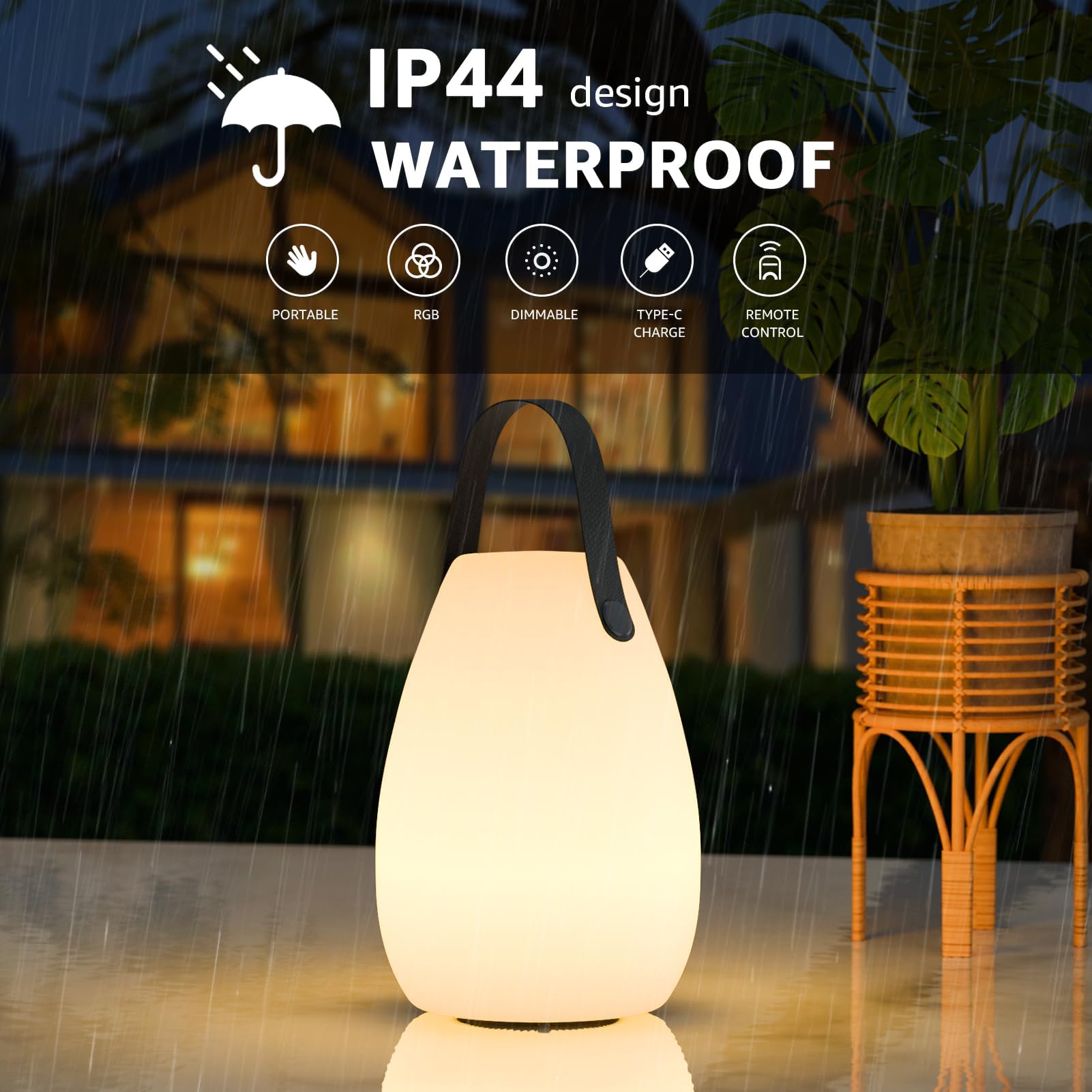 Uuffoo Portable Outdoor Table Lamp - Dimmable Rechargeable Night Lights W/Remote And 7 Rgb Colors, Ip44 Water-Resistant Hanging