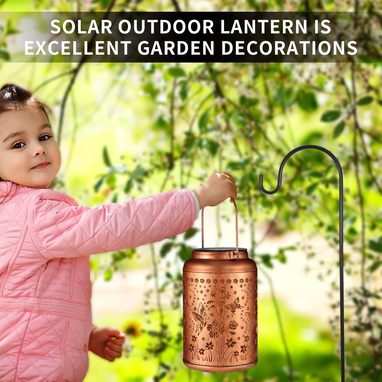 Tepaken Solar Lanterns Outdoor Waterproof Metal Hummingbird Garden Decor Gold T-DL-105