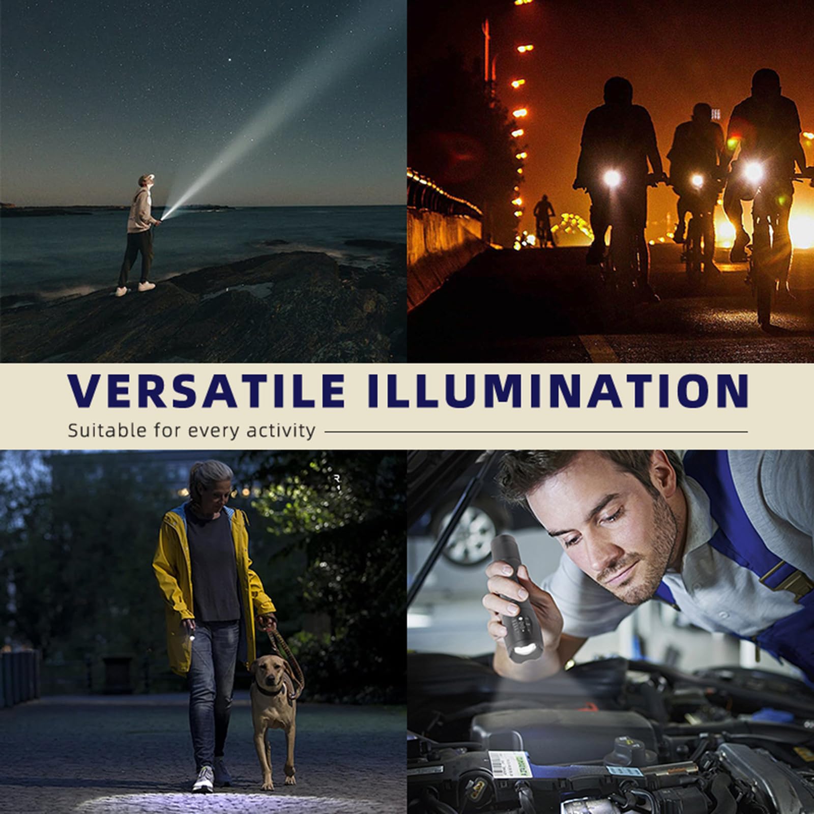 Hilngav 6 Pack LED Rechargeable Flashlights, Super Bright Mini Camping Lights, USB C Charging, Style 5, Model s001-16