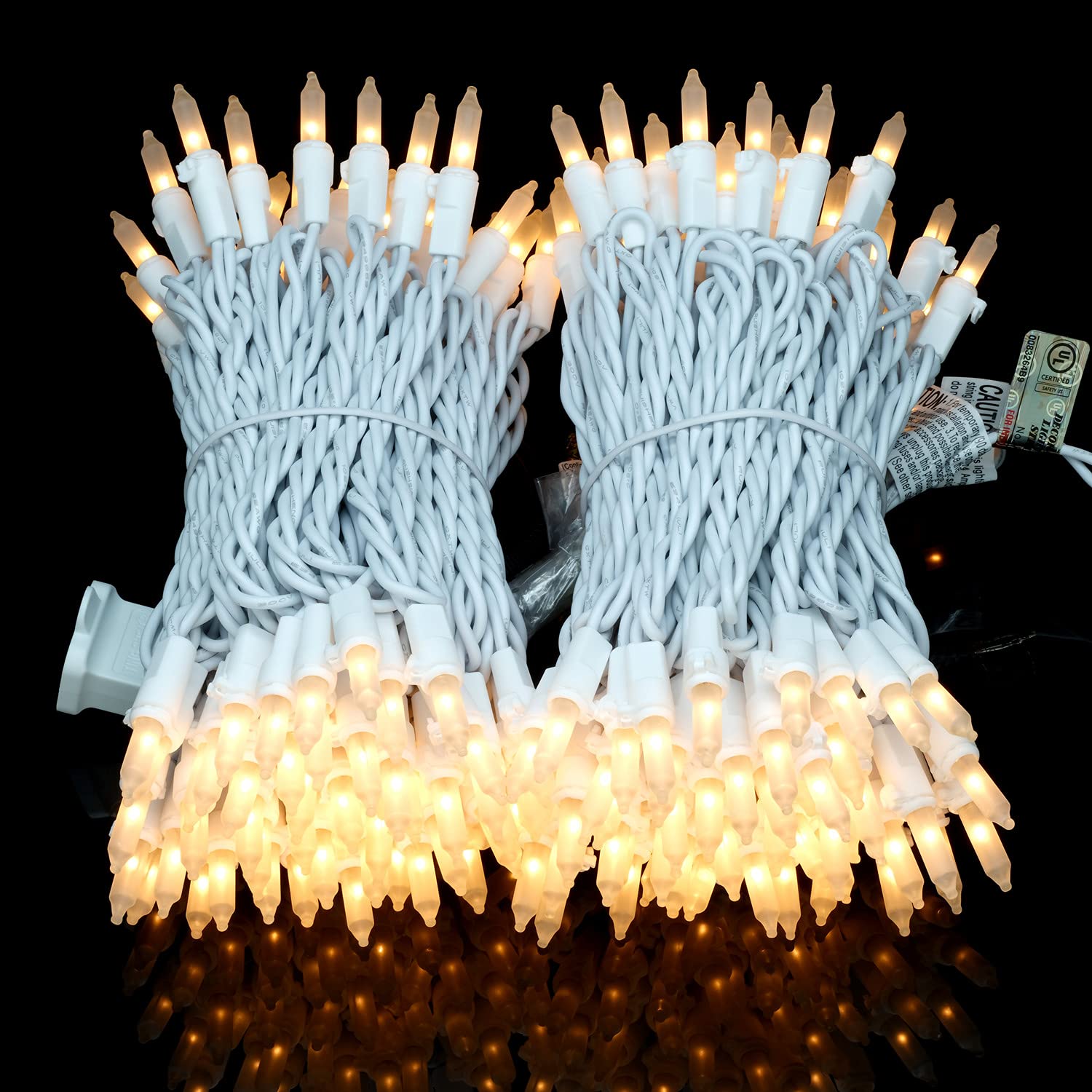 Yuletime 200 Frosted White Christmas Lights, Pack Of 2 Sets 33 Feet 100 Count Ul Certified Incandescent String Lights (Frosted W