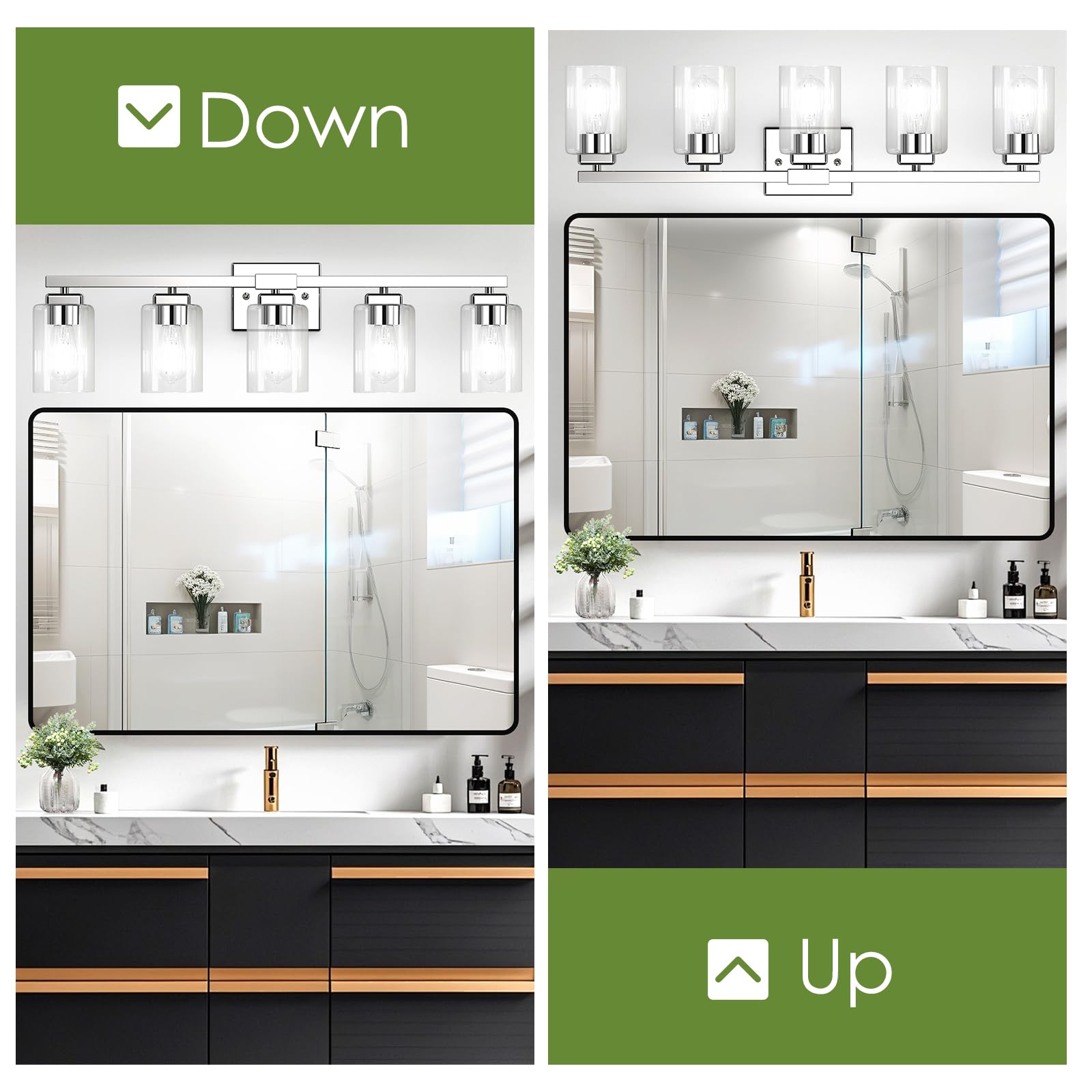 Beslowe 5-Light Bathroom Light Fixtures  Modern Chrome Bathroom Vanity Light  Bathroom Lighting Fixtures Over Mirror  Nickel Bathrom Wall Lamp  Wall Lights For Living Room Bedroom Hallway