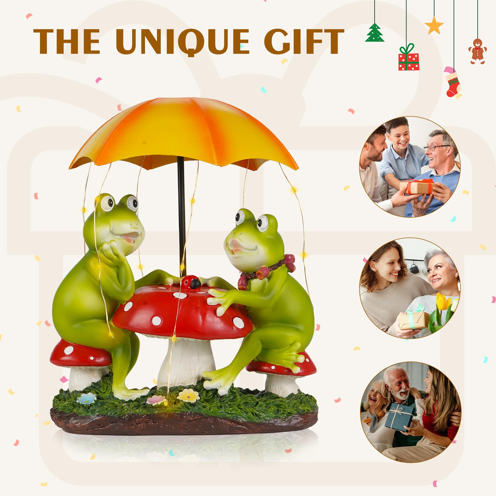 Mininova Solar Garden Outdoor Decor Statue Frog Figurines Sitting On Mushroom With Umbrella Led String Lights Resin Ornaments For Spring Birthday Housewarming