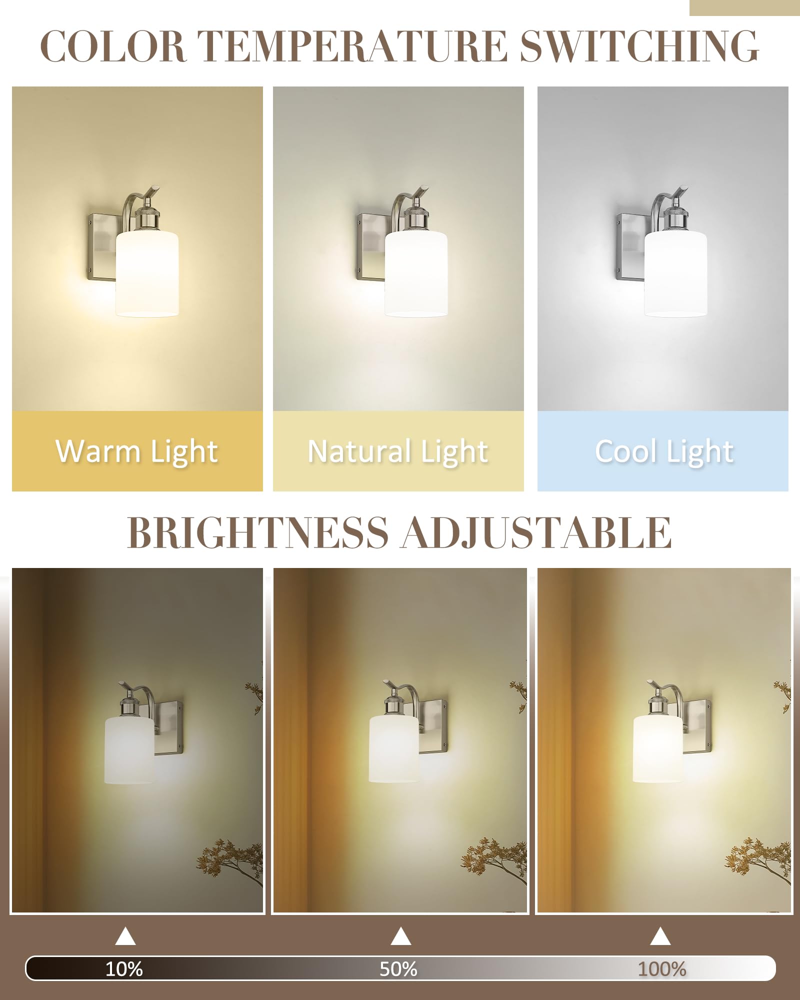 JAZAVA Wall Sconce Set of 2, Battery Operated, Remote Control, Brushed Nickel & Milk Glass, Model ZCVL01BN-1B-2P