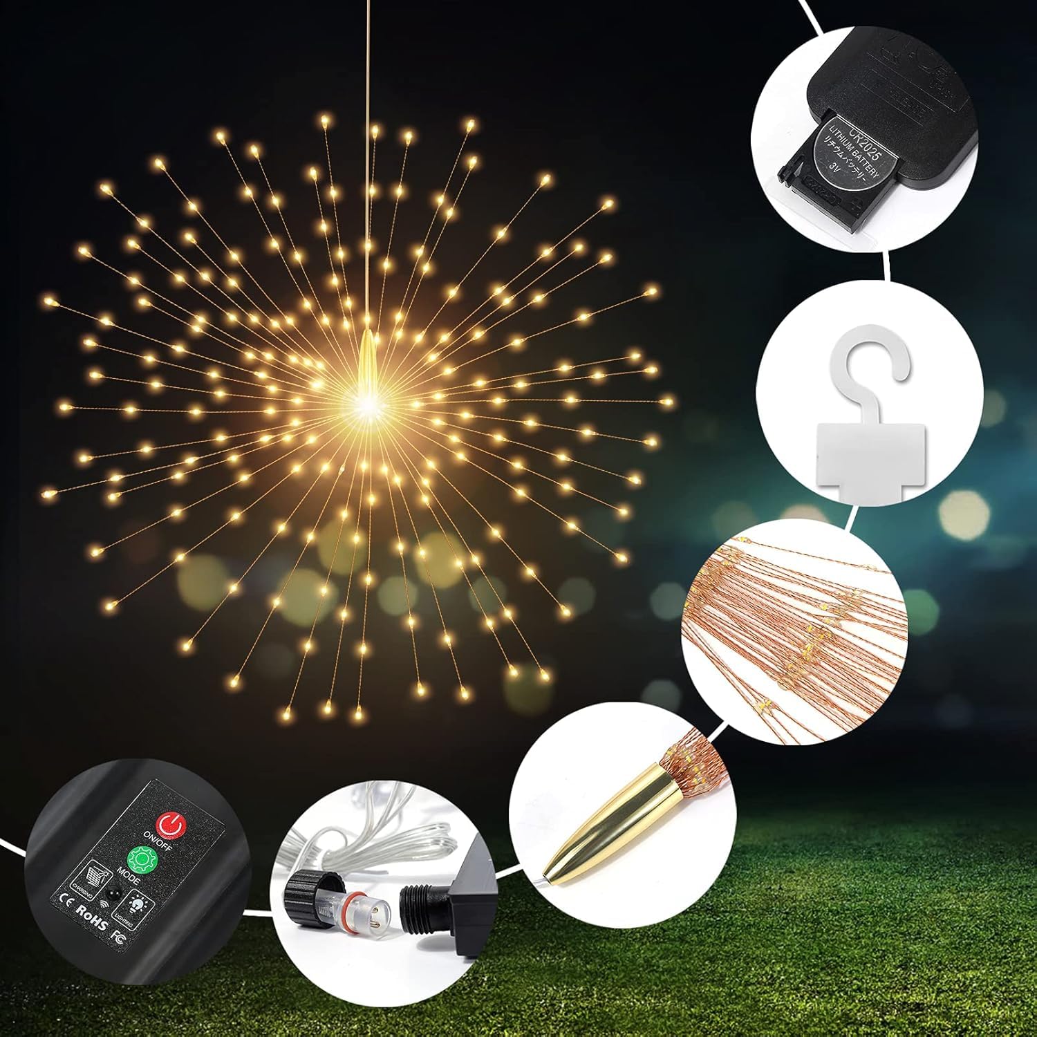 PXBNIUYA 800 LED Solar Starburst Sphere Lights, Remote Control, 8 Modes, Waterproof, 4 Pack, Warm White
