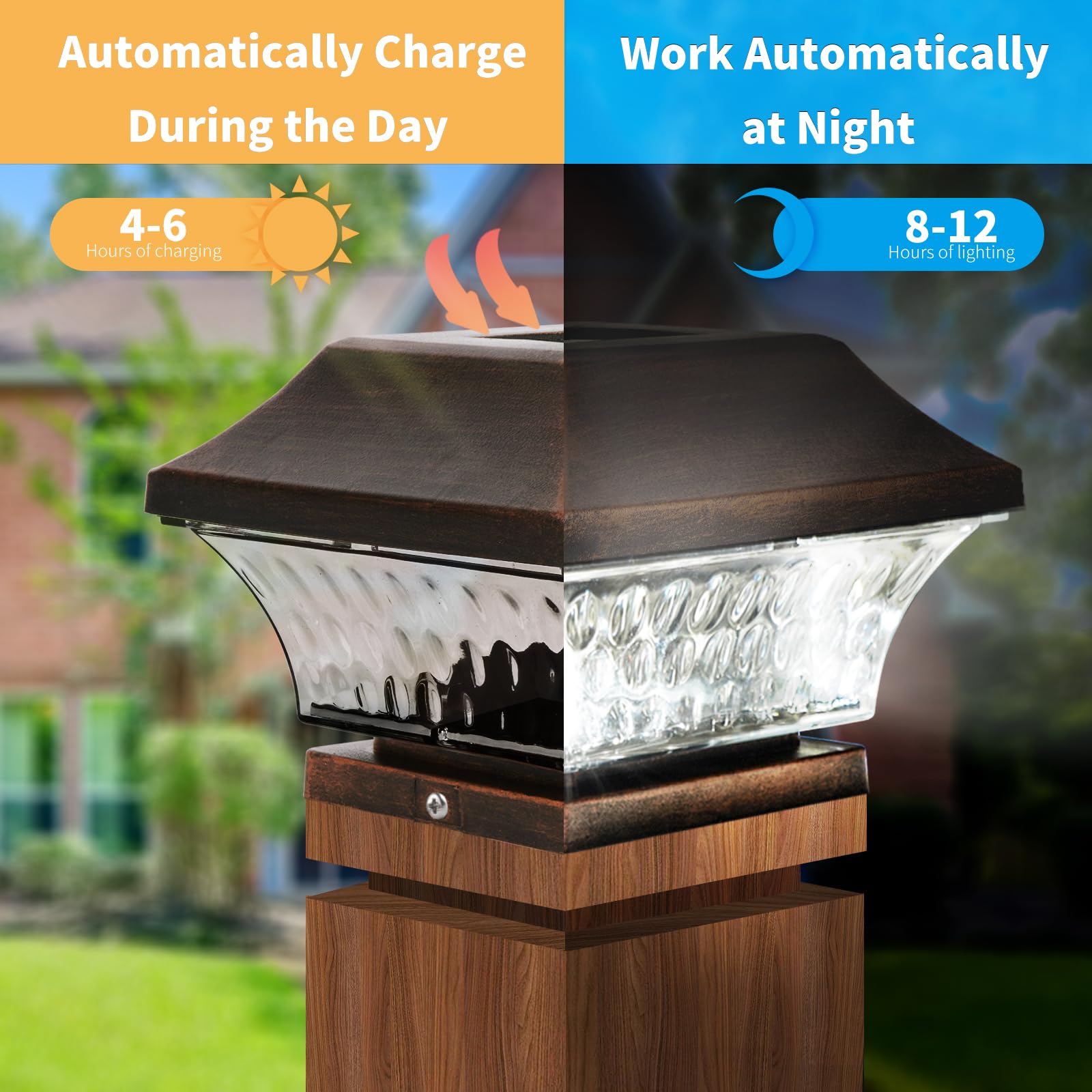 SUNWIND Solar Post Cap Lights - 4x4 Outdoor LED Garden Lighting, Copper Finish, 4 Pack, Durable Polyoxymethylene Material