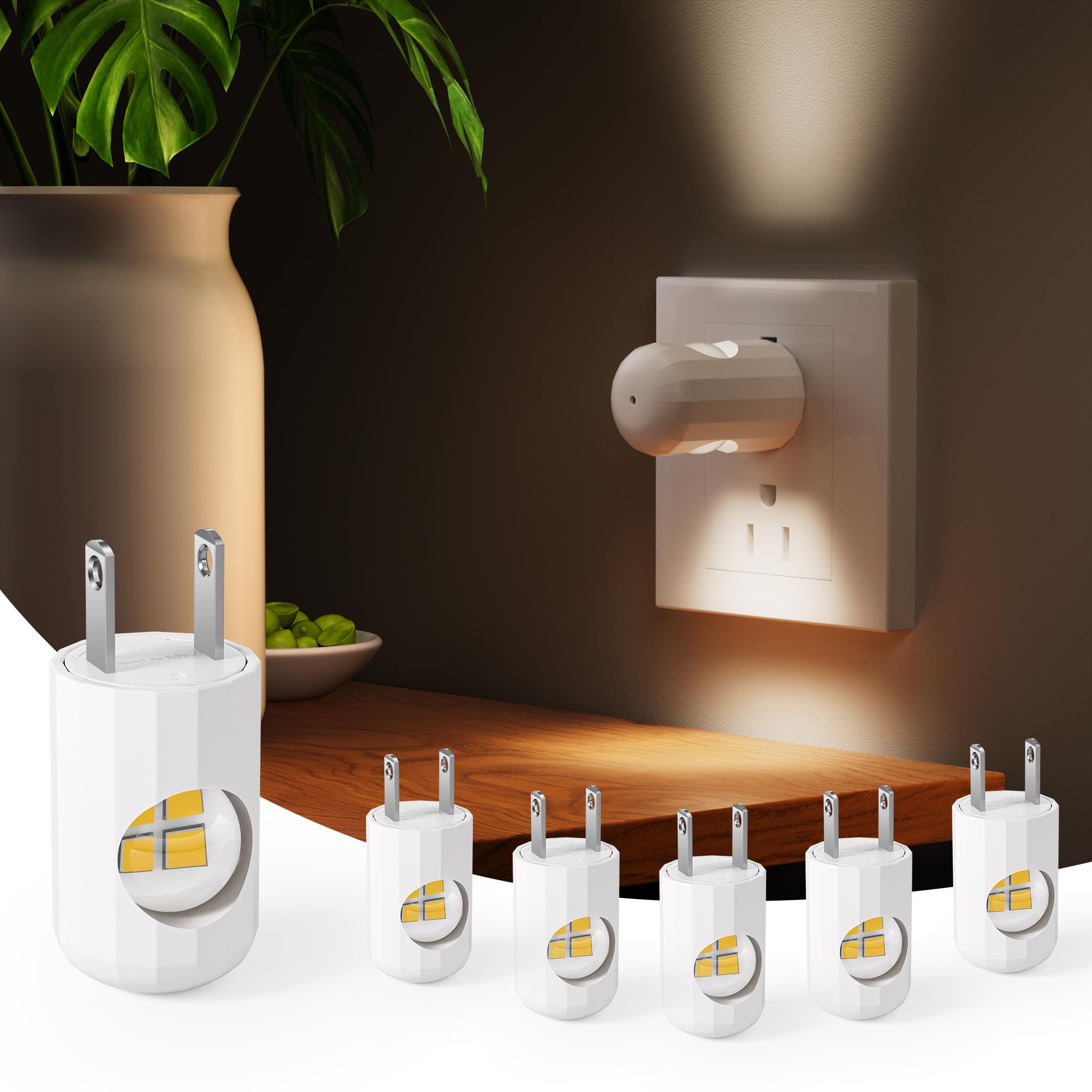 GEPLAD 6-Pack LED Night Light Plug-in Wall Outlet Light, Warm White, Ambient Lighting for Bedroom, Bathroom, Nursery, Hallway, K