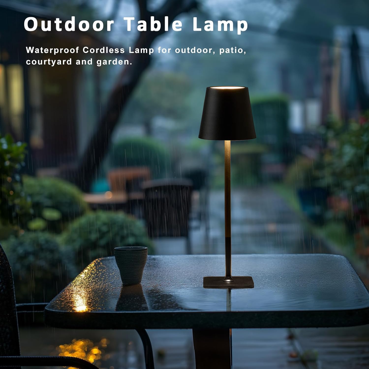 LamparaDecor 4 Pack LED Cordless Table Lamps, Waterproof, Rechargeable, Black, Set of 4
