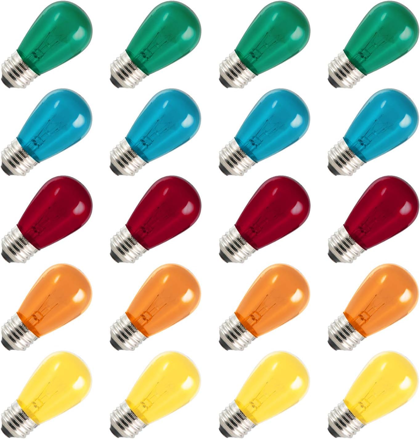 S14 Christmas Replacement Light Bulbs, 20 Pack Glass Edison Vintage Bulbs, 11 Watt, E26 Medium Base, Waterproof Commercial Chris