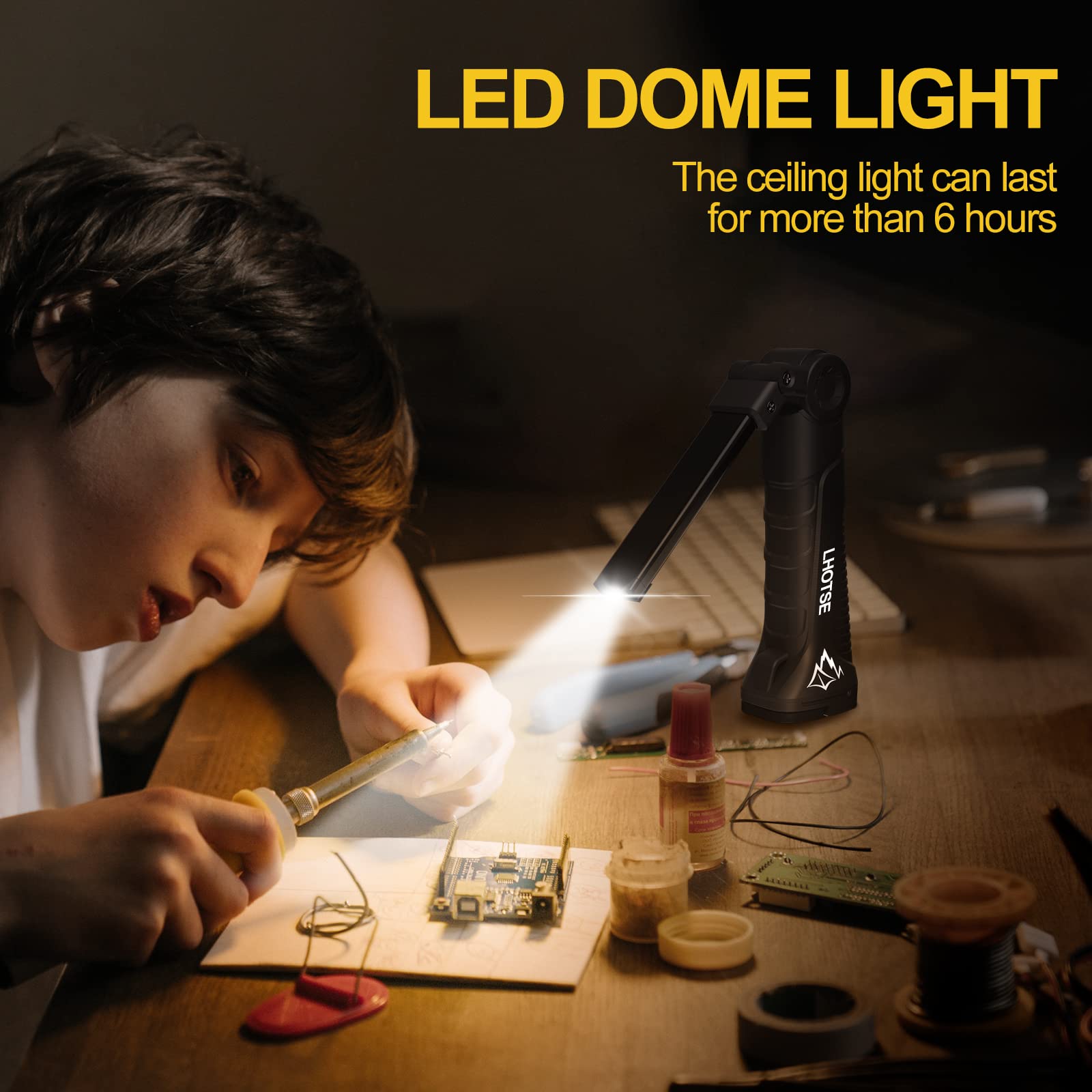 Lhotse Rechargeable Work Lights, Led Work Light With Magnetic Base And 360? Rotation Stand, 5 Modes Cob Bright Flashlights Inspe