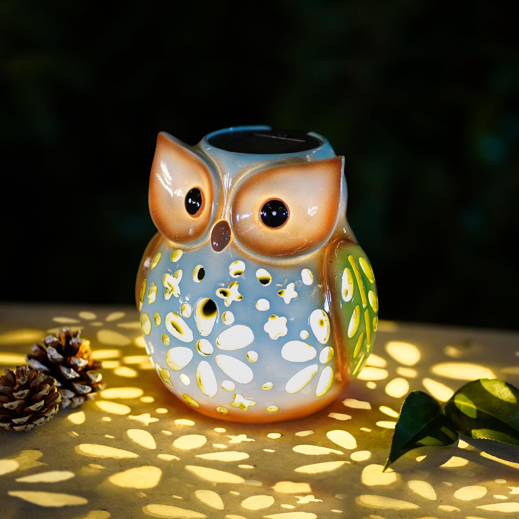 MININOVA Garden Statues Owl Solar Lantern Hollow Out Waterproof Resin Outdoor Ornaments Decorative Lights for Outside Patio Porc