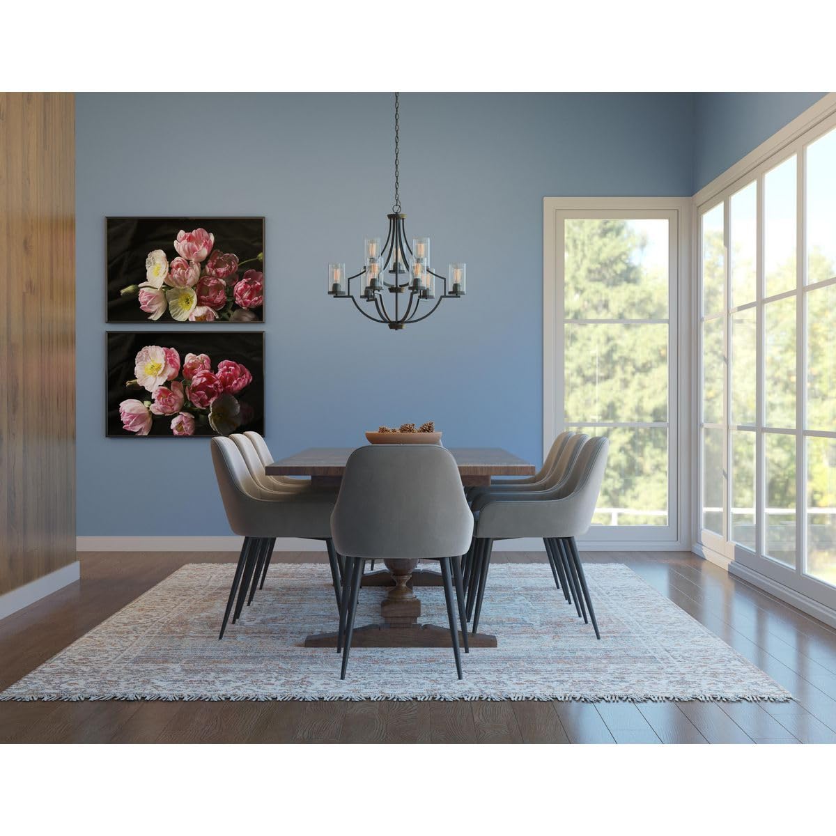 Progress Lighting Lassiter Collection 9-Light Clear Glass Modern Chandelier Light Matte Black, 29.00X32.00X32.00