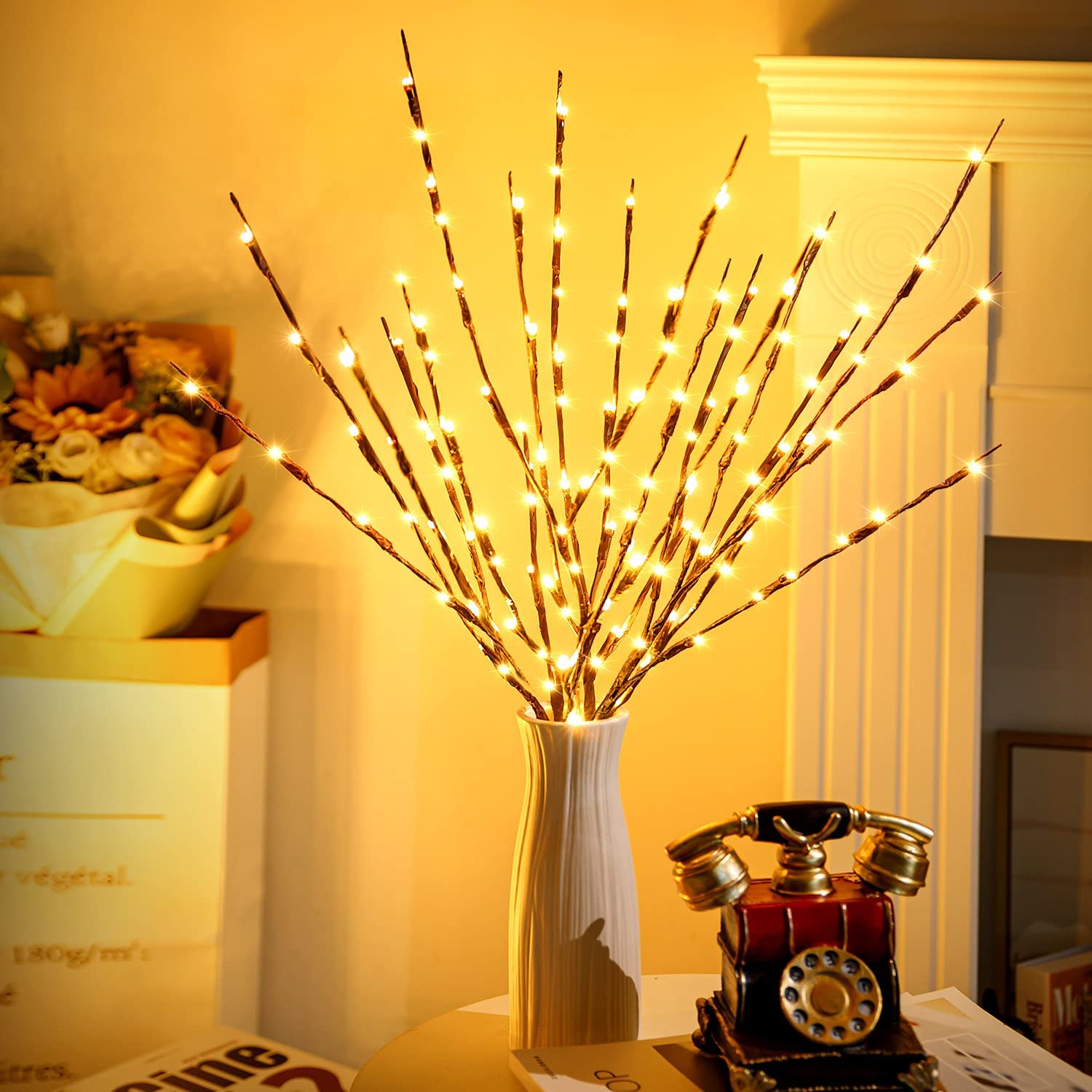 Kxcoftxi 3 Pack Twig Lights, Prelit Branches, Usb Plug In Branches Lights With 60 Led Bulbs, Romantic Decorative Iights For Vase, Lighted Tree Branches For Indoor, Plug In Lighted Branches For Party