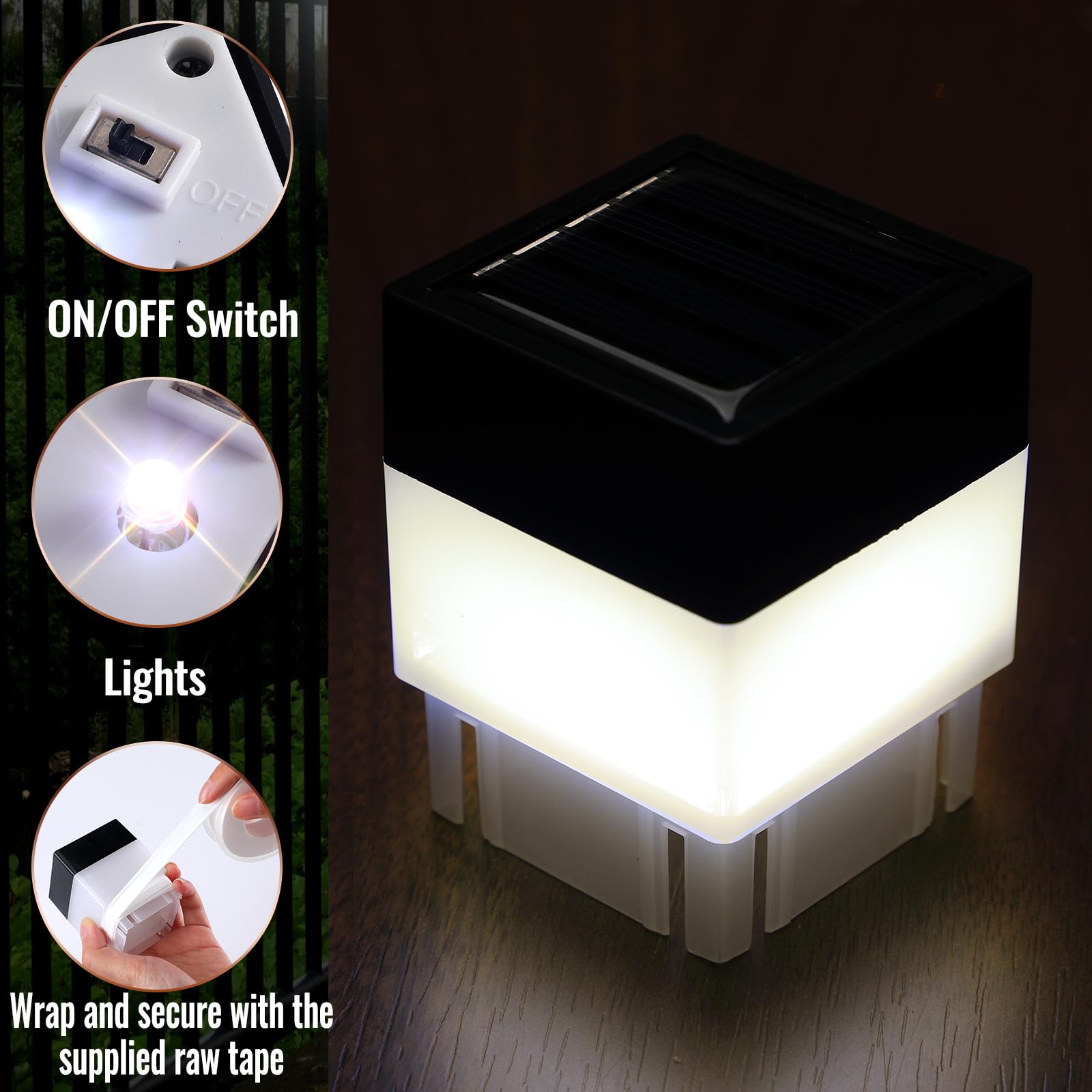 Hicarer Solar Fence Post Cap Lights, 12 Pack, 2in x 2in, Warm Yellow, LED, Model ZHW-Hicarer-0674, Ideal for Garden and Outdoor