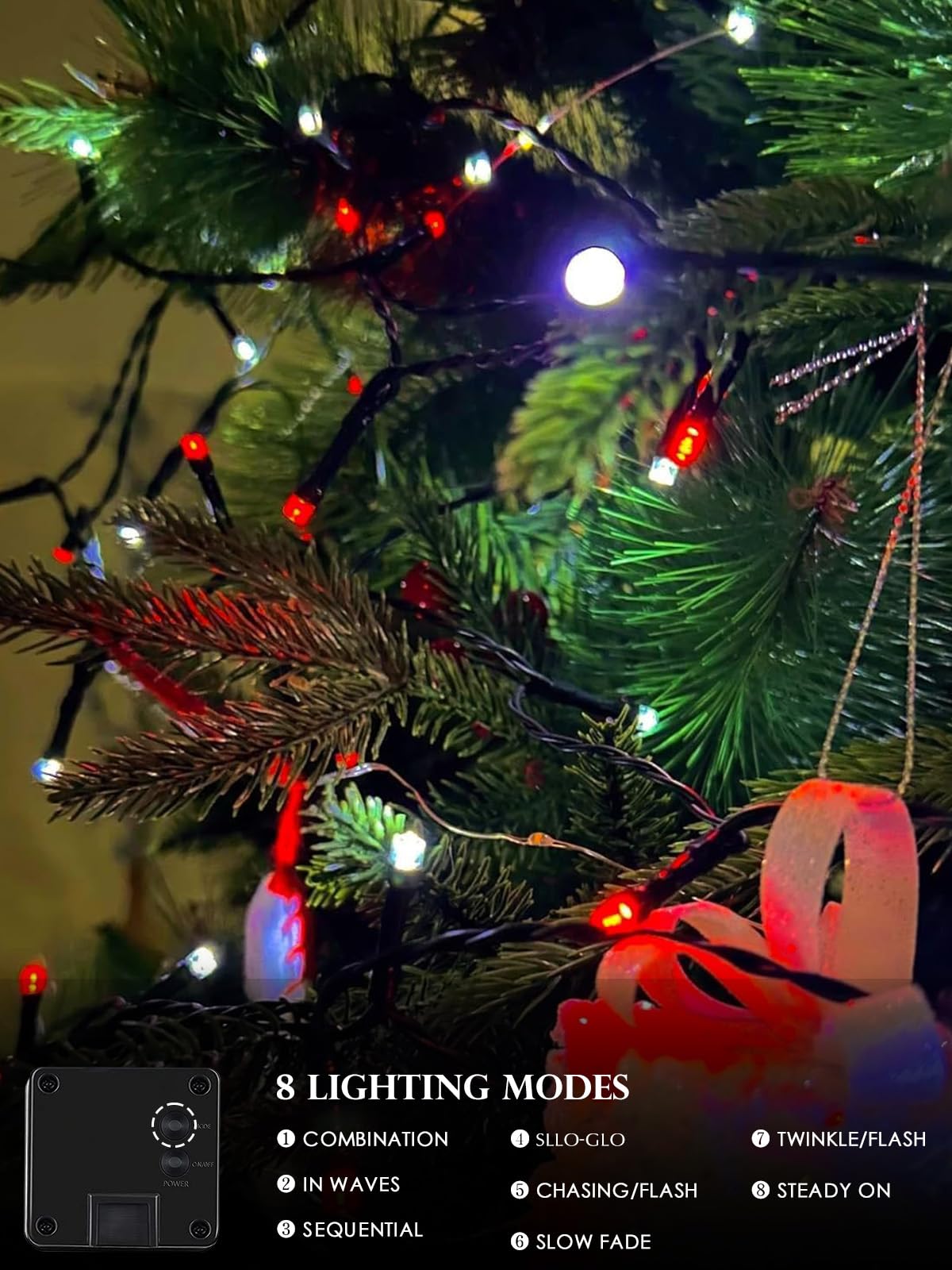 4-Pack Red And White Solar Christmas Lights Outdoor Waterproof  400Led 132Ft Solar Powered Led String Lights Green Wire With 8 Modes Solar Fairy Lights For Xmas Tree Party Wedding Garden Fence Decor