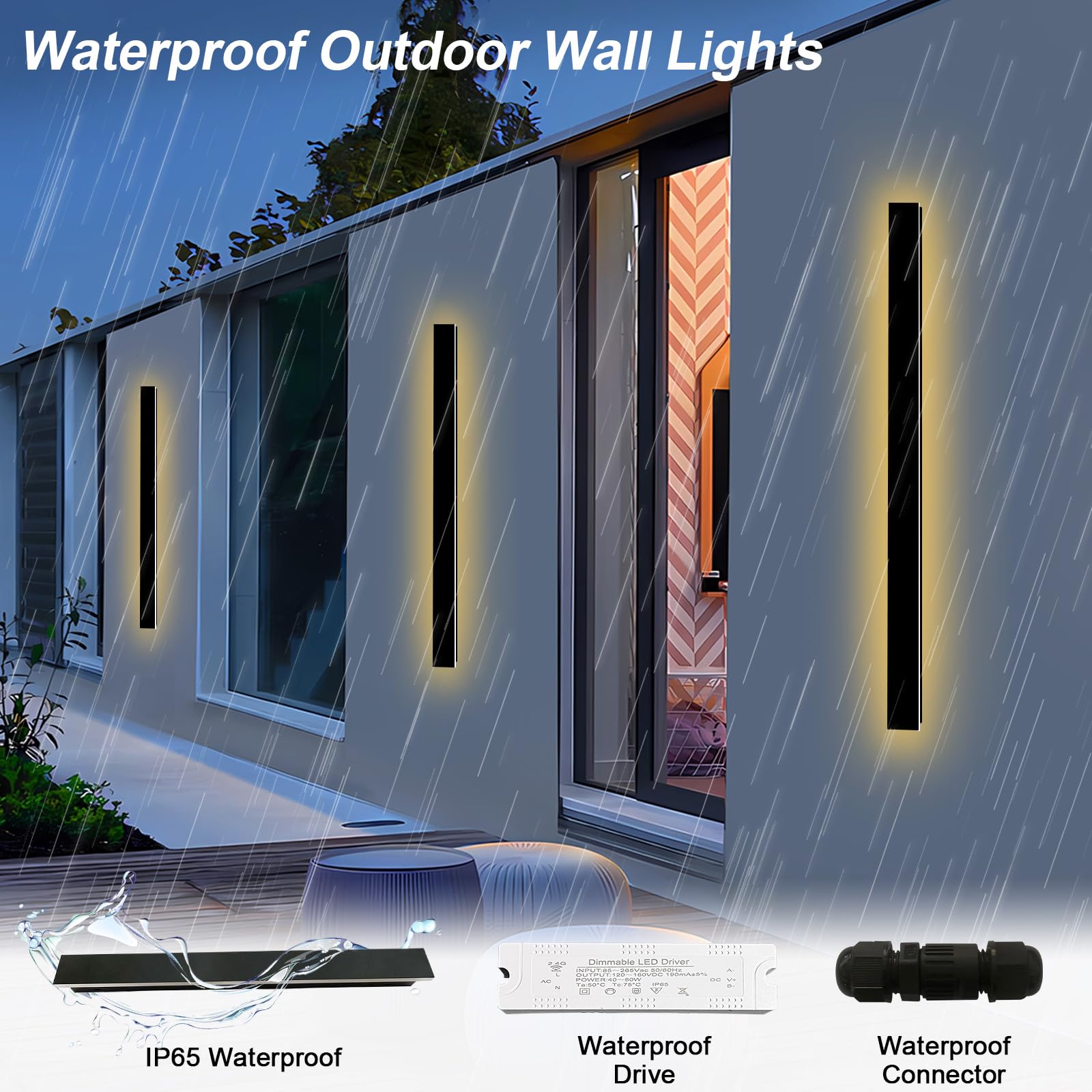 Gremlbuk 2 Pack 31 Inch Modern Outdoor Wall Light With Remote Control, 3000K-6000K Dimmable Exterior Wall Sconce Ip65 Waterproof Porch Wall Light Fixture For Patio Garage Hallway