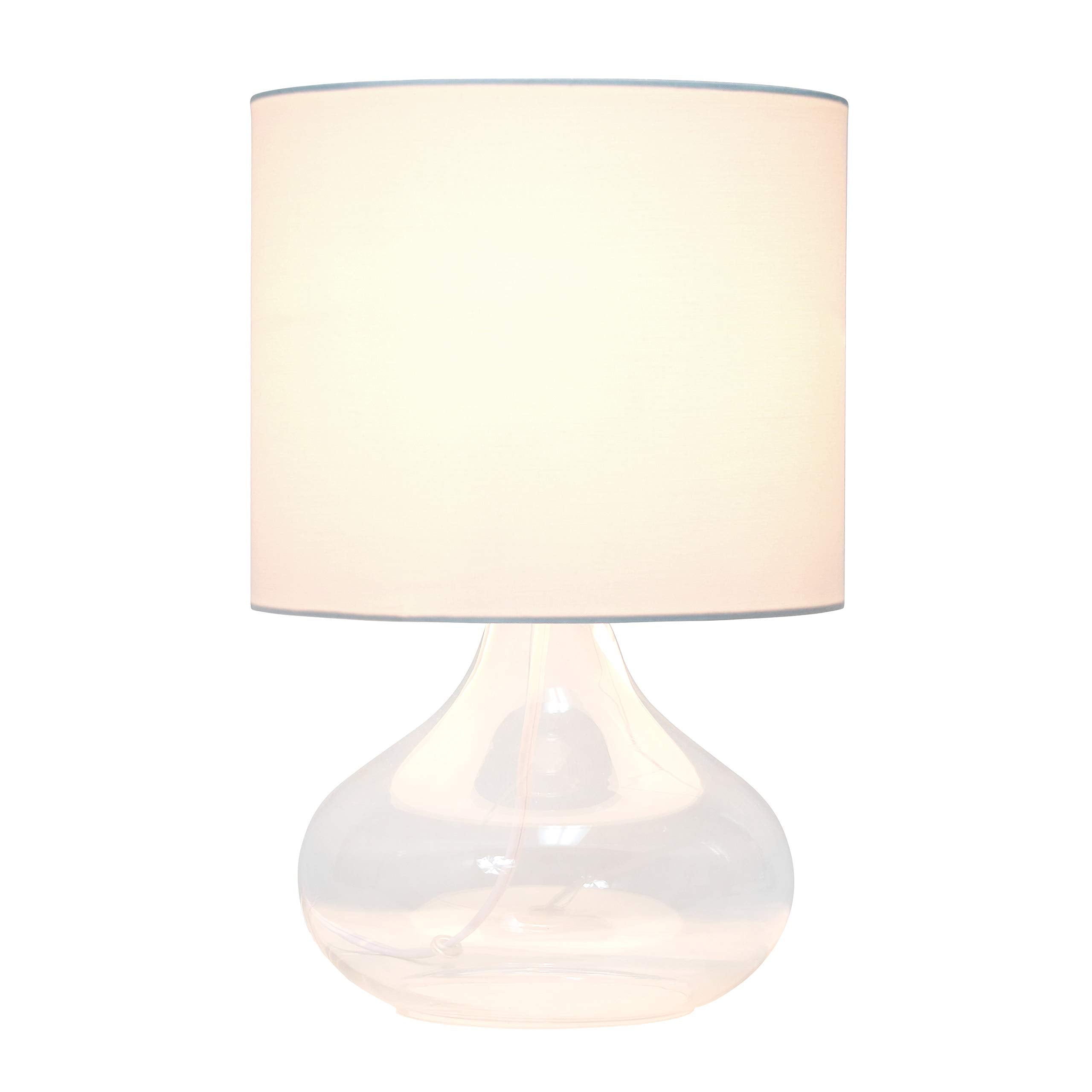 Simple Designs Lt2063-Clw Small Glass Raindrop Bedside Table Lamp With White Fabric Shade, Clear