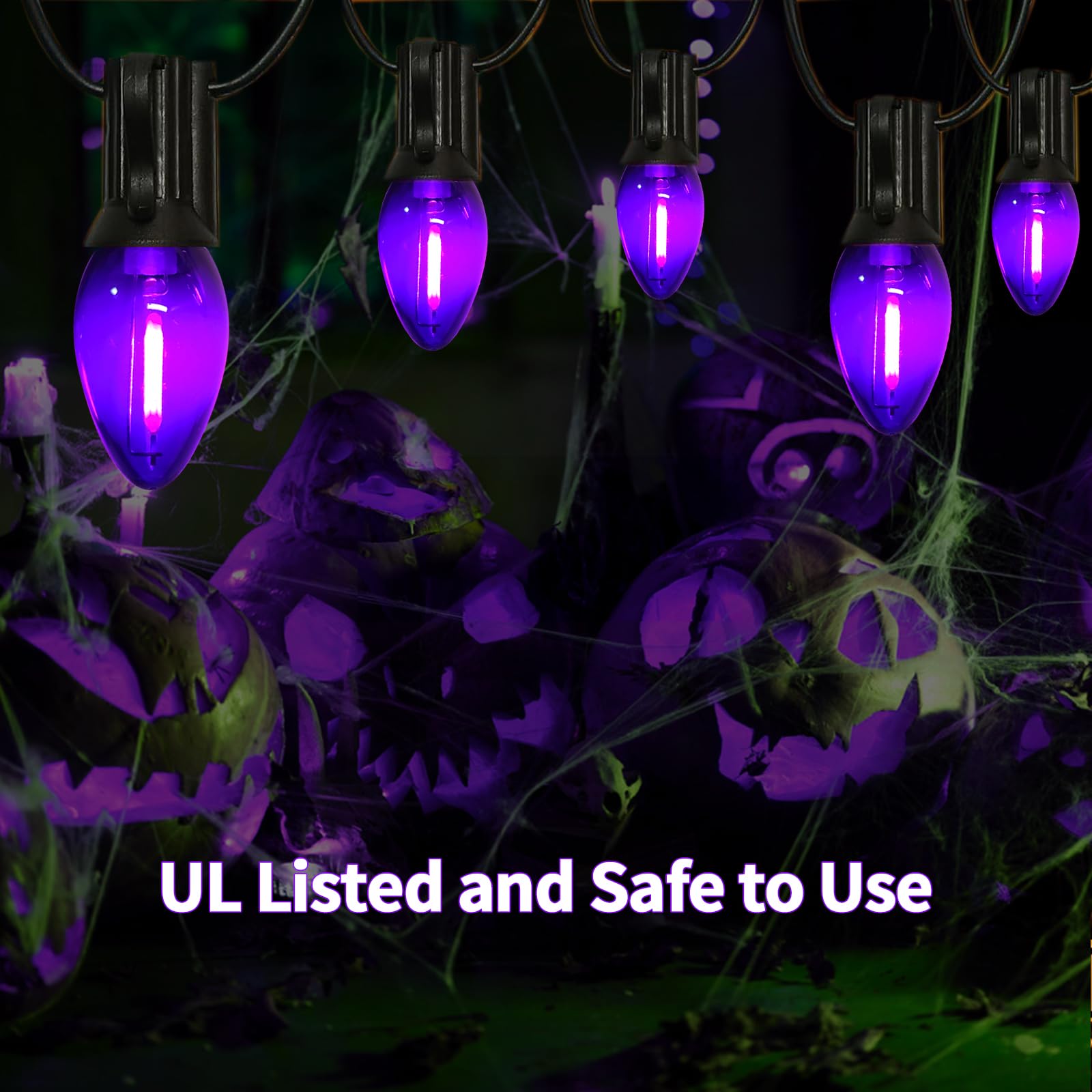 Chyparty 25Ft C7 Purple Halloween Lights Outdoor Indoor  Led String Lights With 25 Shatterproof Bulbs For Patio  Yard  Fence  Christmas Tree  Holiday D?Cor
