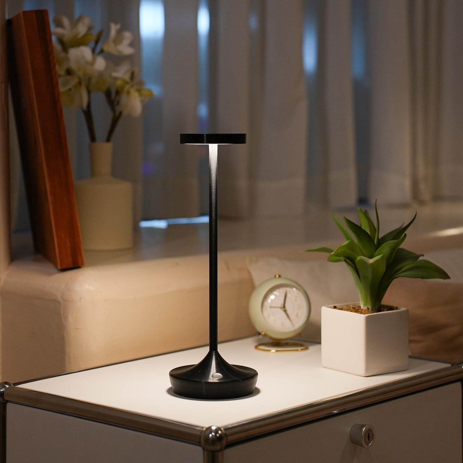 Tpczqj LED Cordless Table Lamp, Rechargeable, 3 Color Dimming, Waterproof, Black, Model x86