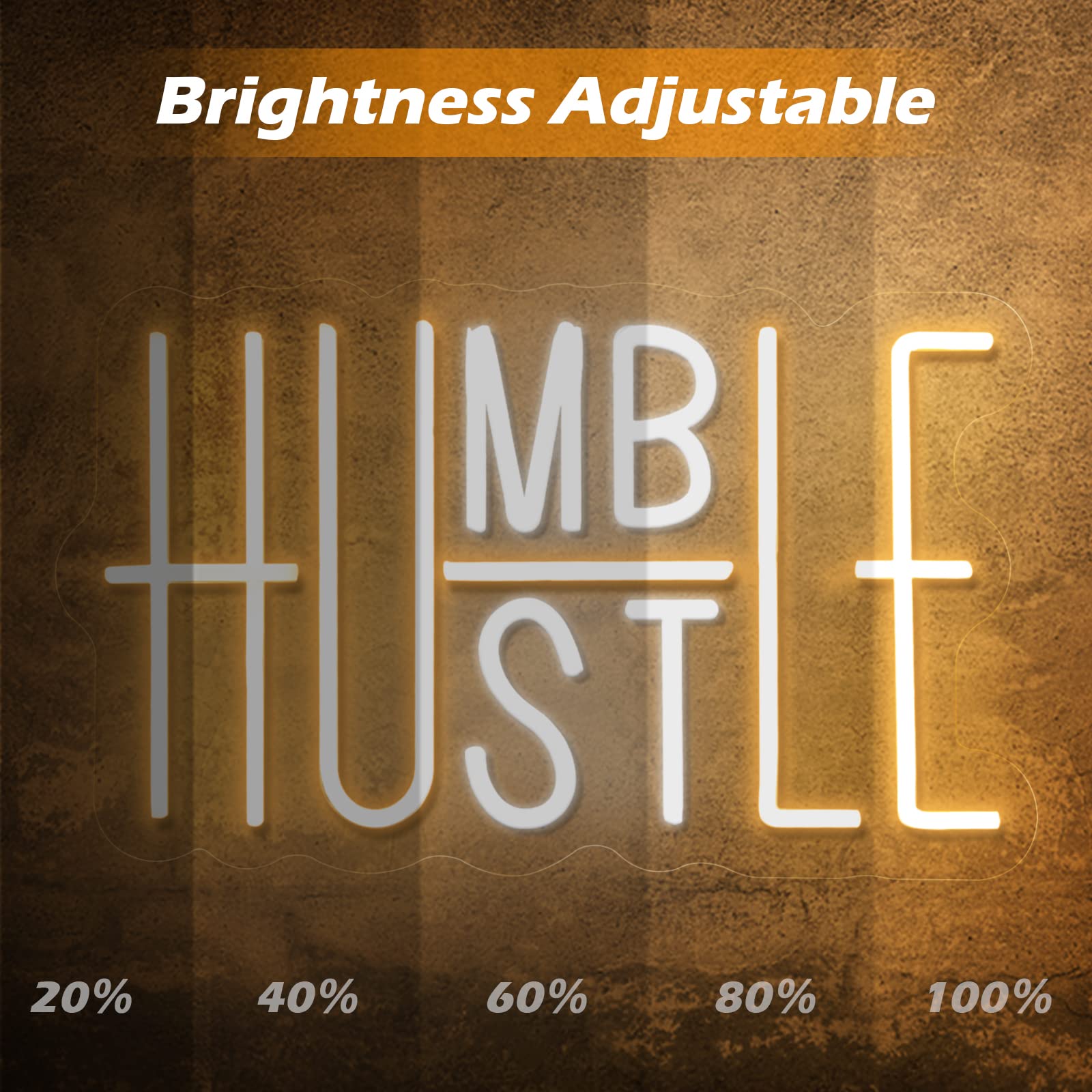 Hustle LED Neon Sign for Wall Decor, Humble Party Decorations, USB Powered Switch Adjustable Brightness LED Neon Lights, for Off