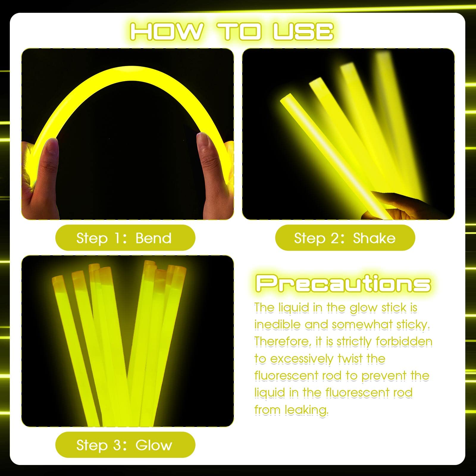 Lewtemi Glow Sticks - 10 Pcs Jumbo 14 Inch Yellow Emergency Light Sticks for Camping and Halloween
