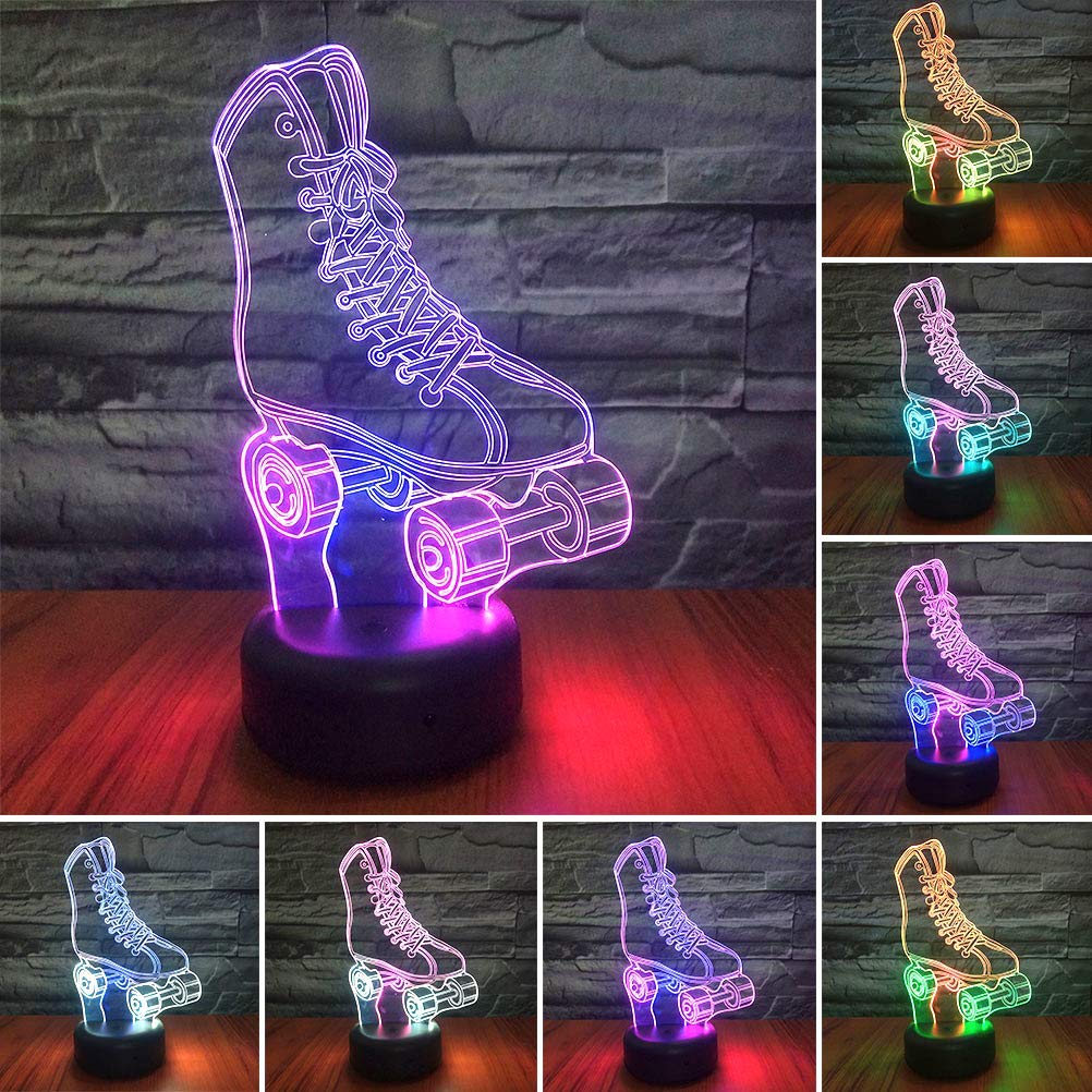 HIPIYA Roller Skate LED Night Light - Multicolor 3D Illusion Lamp for Kids and mature-themeds - USB Powered Room Decor