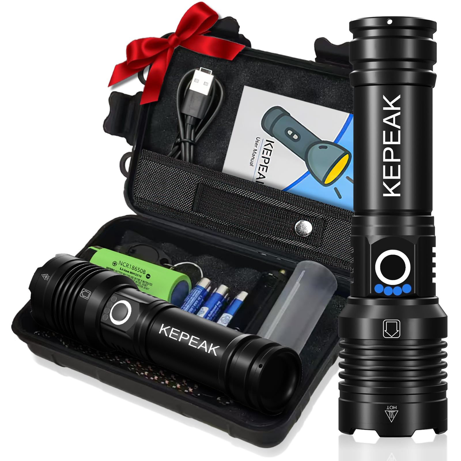 KEPEAK Rechargeable Flashlight, 990,000 High Lumens, Memory Function, 1 Pack, Black, Model Jiyiflashlighttz-new