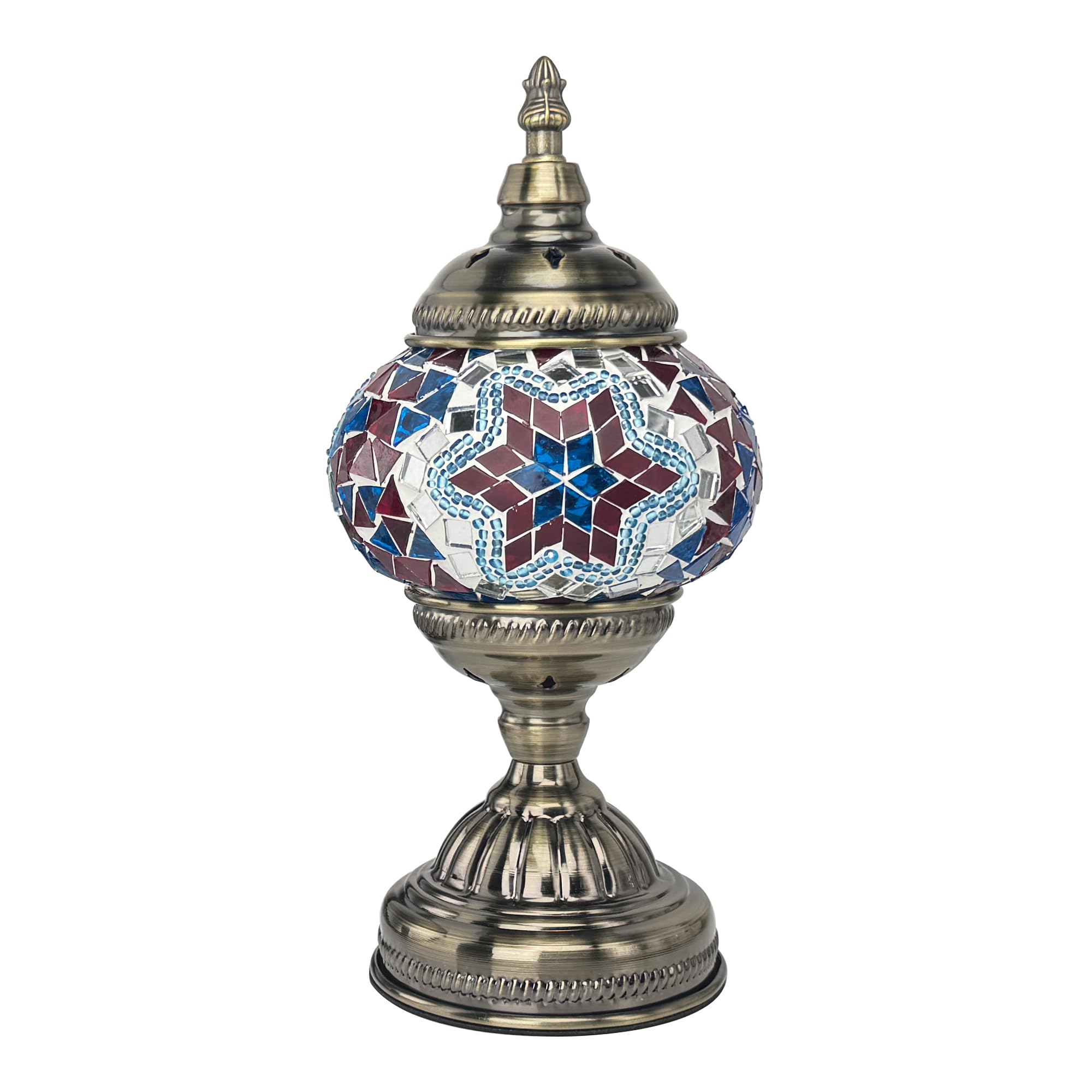GOGERS Moroccan Table Lamp, Handmade Mosaic Glass, Tiffany Style, Blue Red, Model GS-HH-Y8, Decorative Desk & Bedside Light