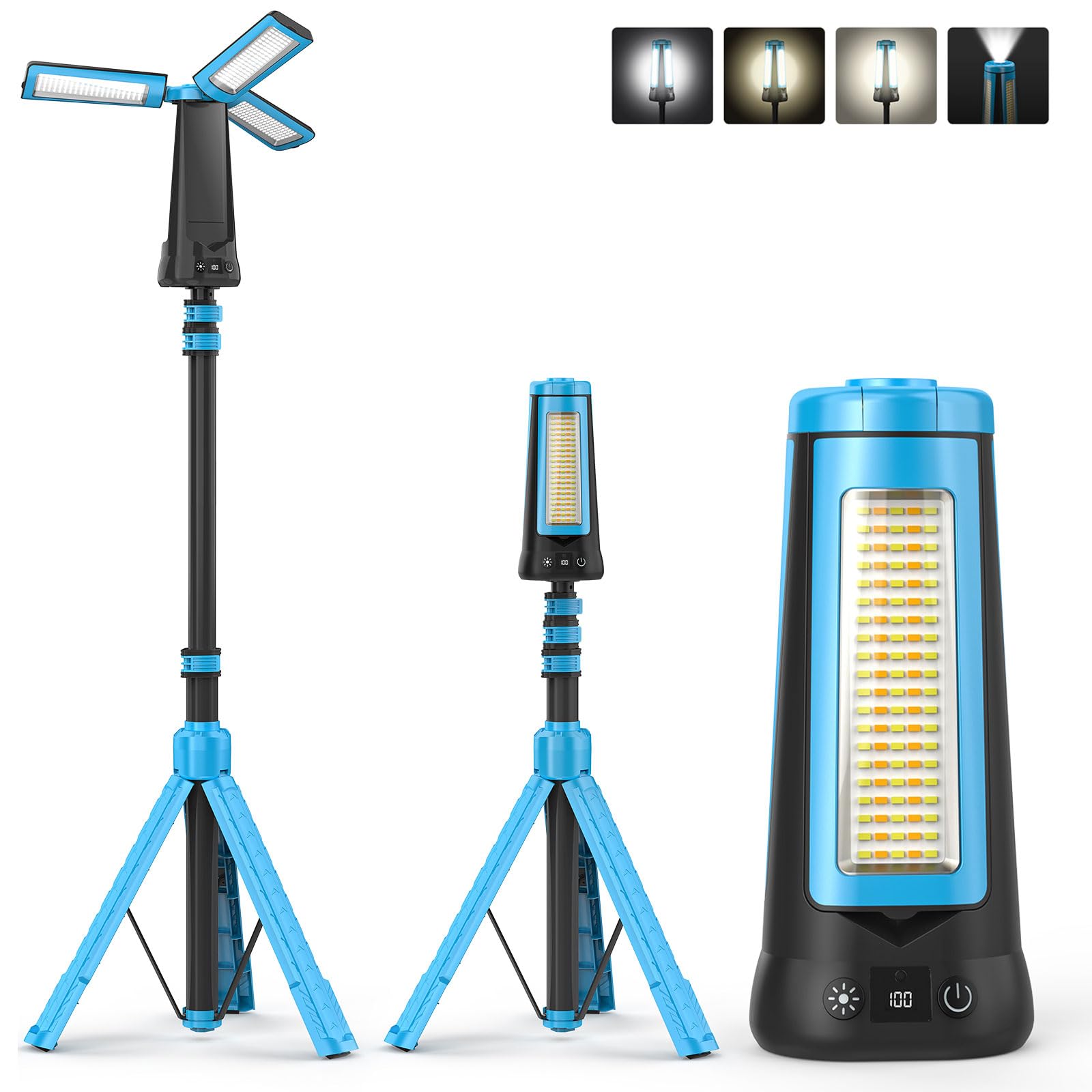 Dimgogo Rechargeable Camping Light with Stand 7ft Max Height, 15000mAh Portable Cordless LED Work Light, 5500 Lumen 6500/4500/35