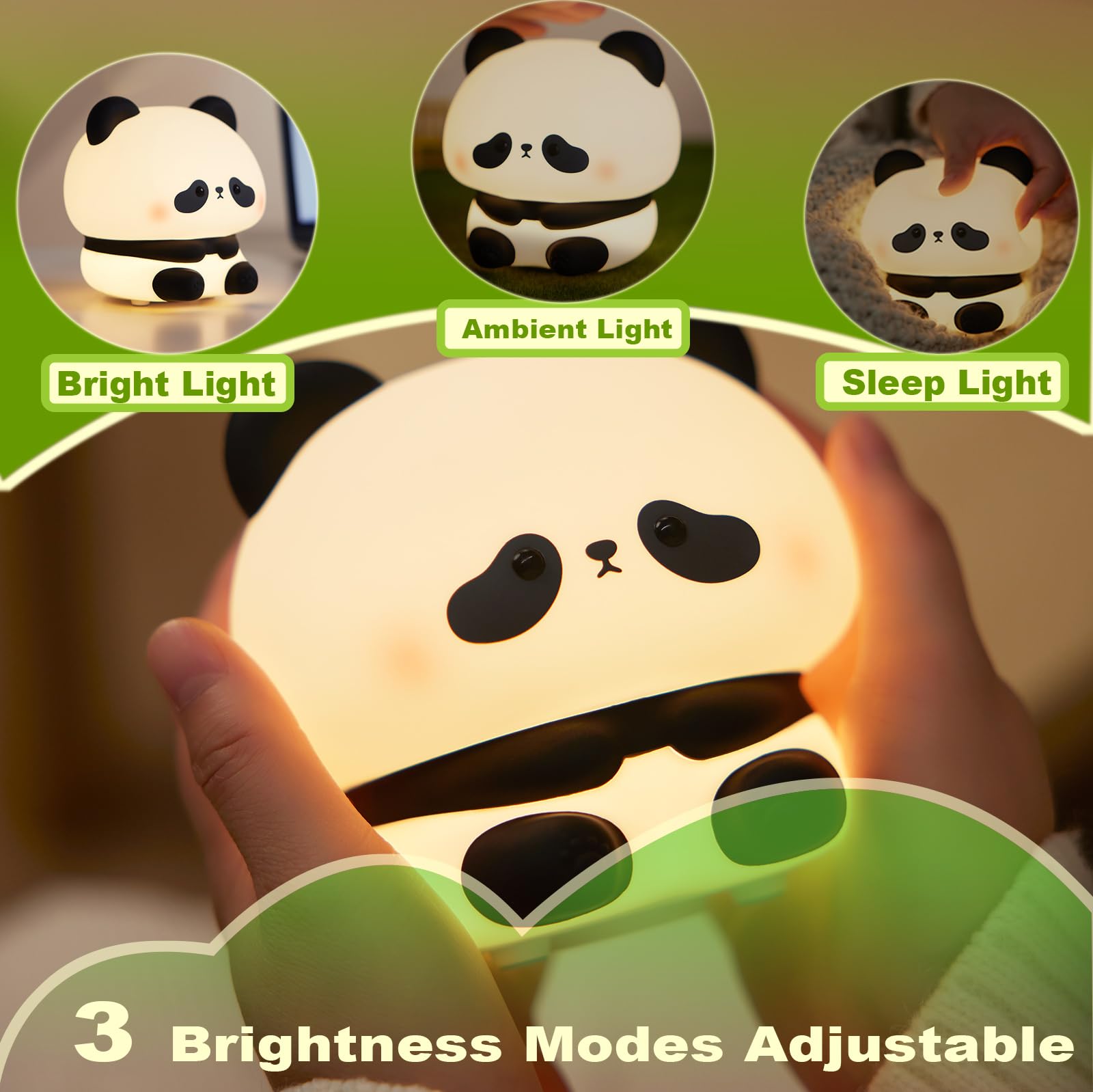 DREAMING MY DREAM Panda Night Light,LED Squishy Panda Novelty Lamp,3 Level Dimmable Nursery Nightlight, Rechargeable Touch Lamp