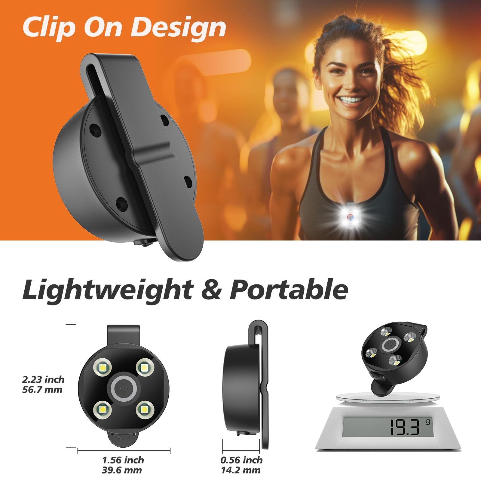 [2 Packs-Large Capacity Battery] Clip On Flashlight Running Lights For Runners Walking Light For Night Walking Wearable Flashlig