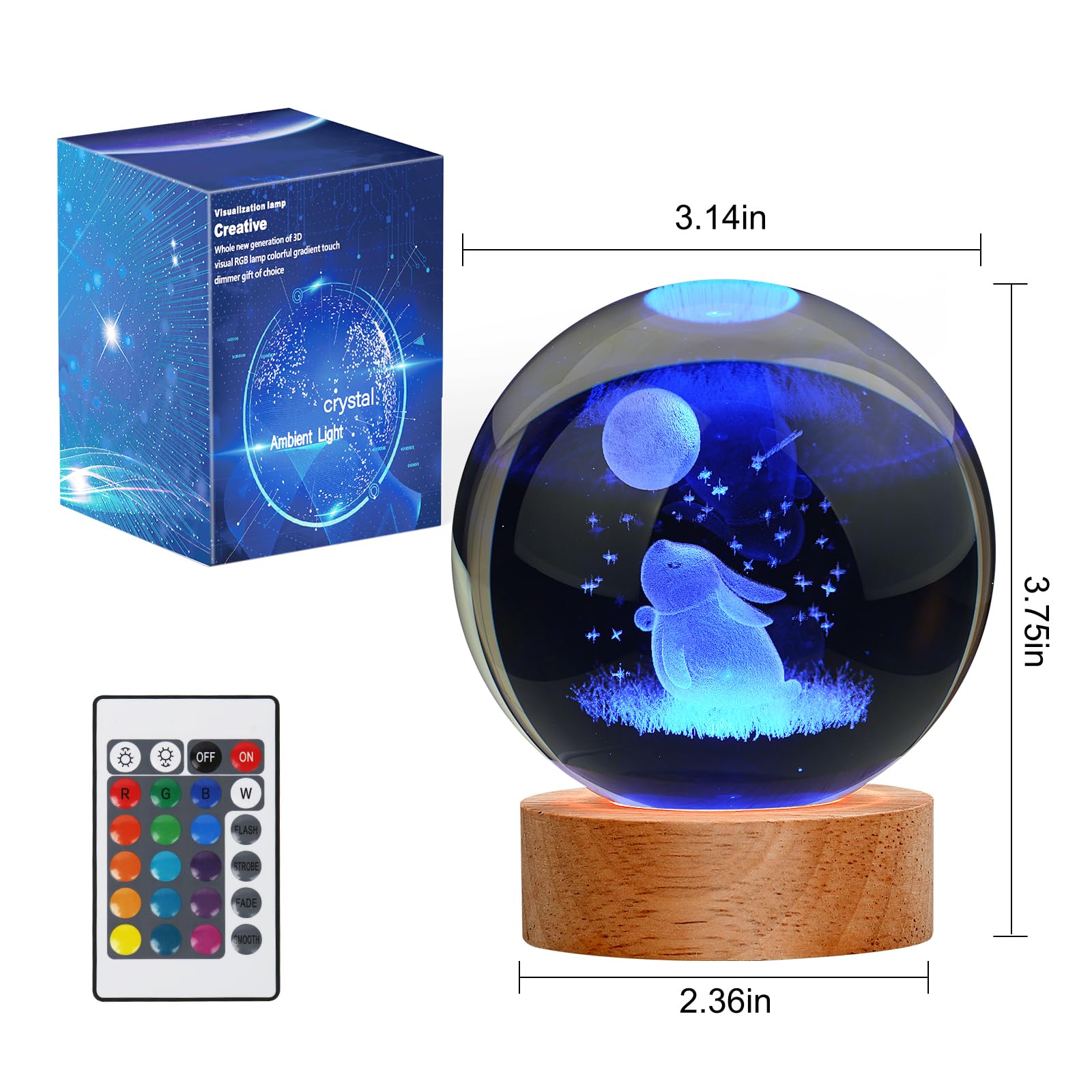 Janarary Easter Bunny Lamp Things For Teen Girls, Large 3D Bunny Night Light, Crystal Rabbit Lamp 16 Color Changing With Remote